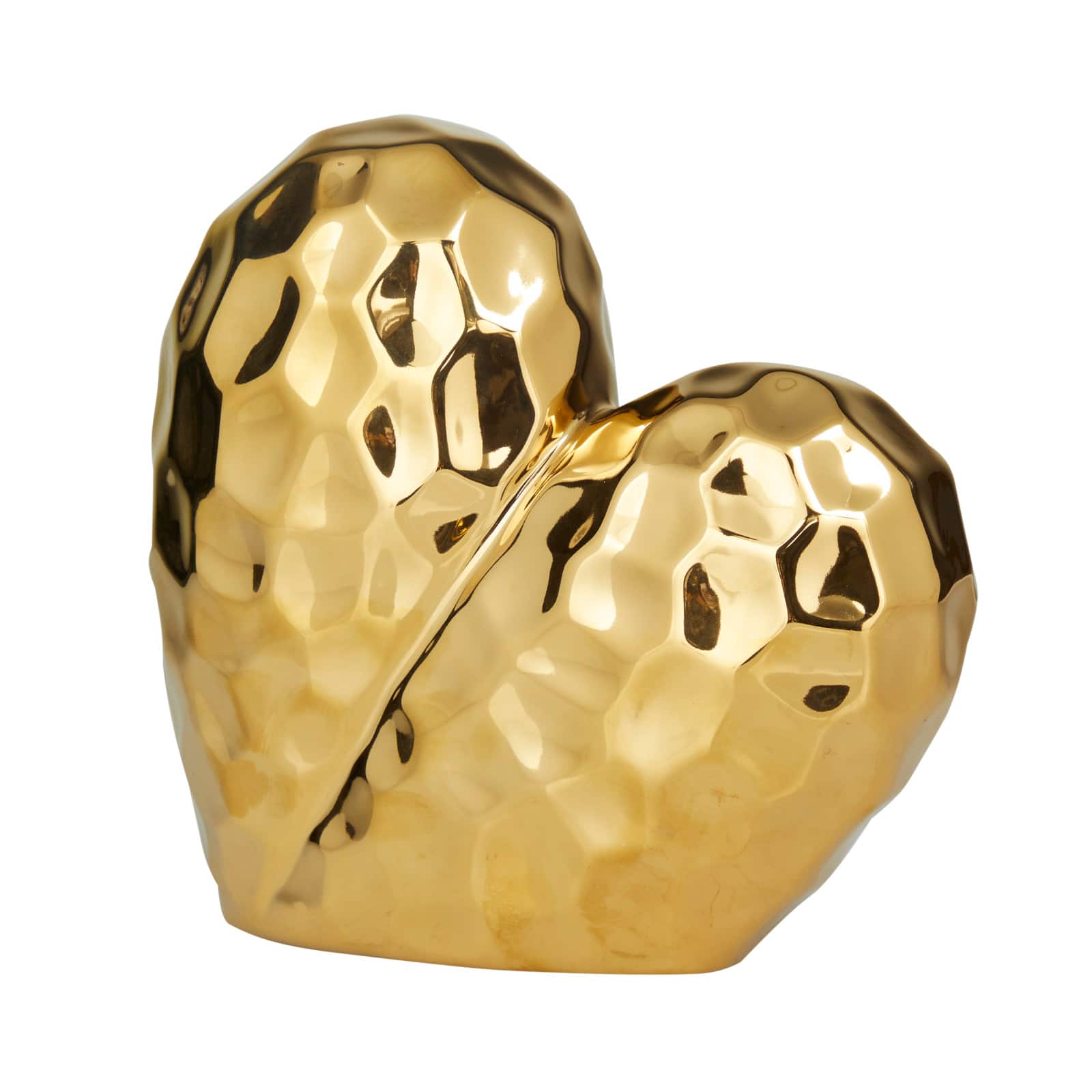 Gold Porcelain Glam Heart Sculpture, 12 x 6 x 11 By Ivory And Iris