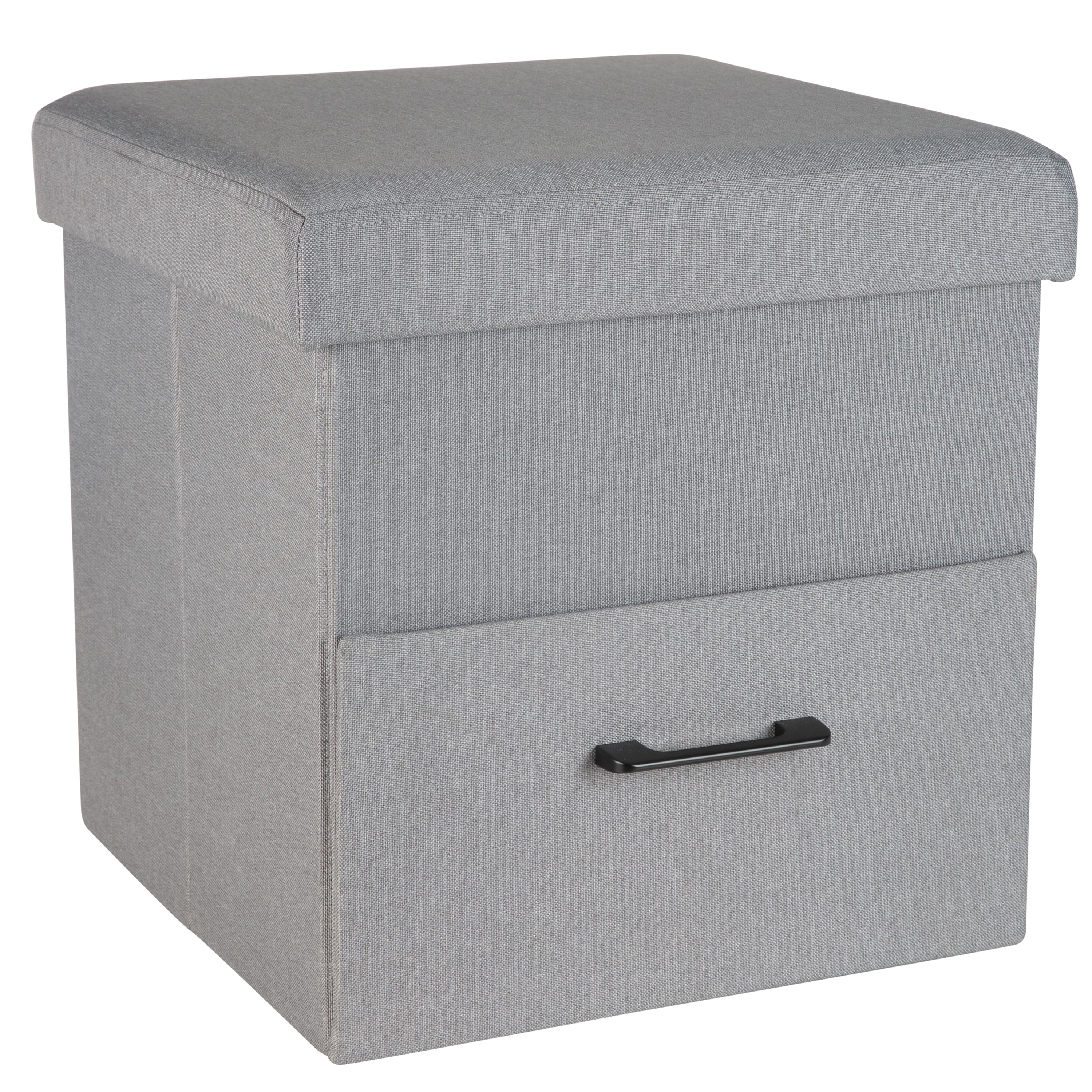 Simplify Gray Collapsible Storage Ottoman with Drawer