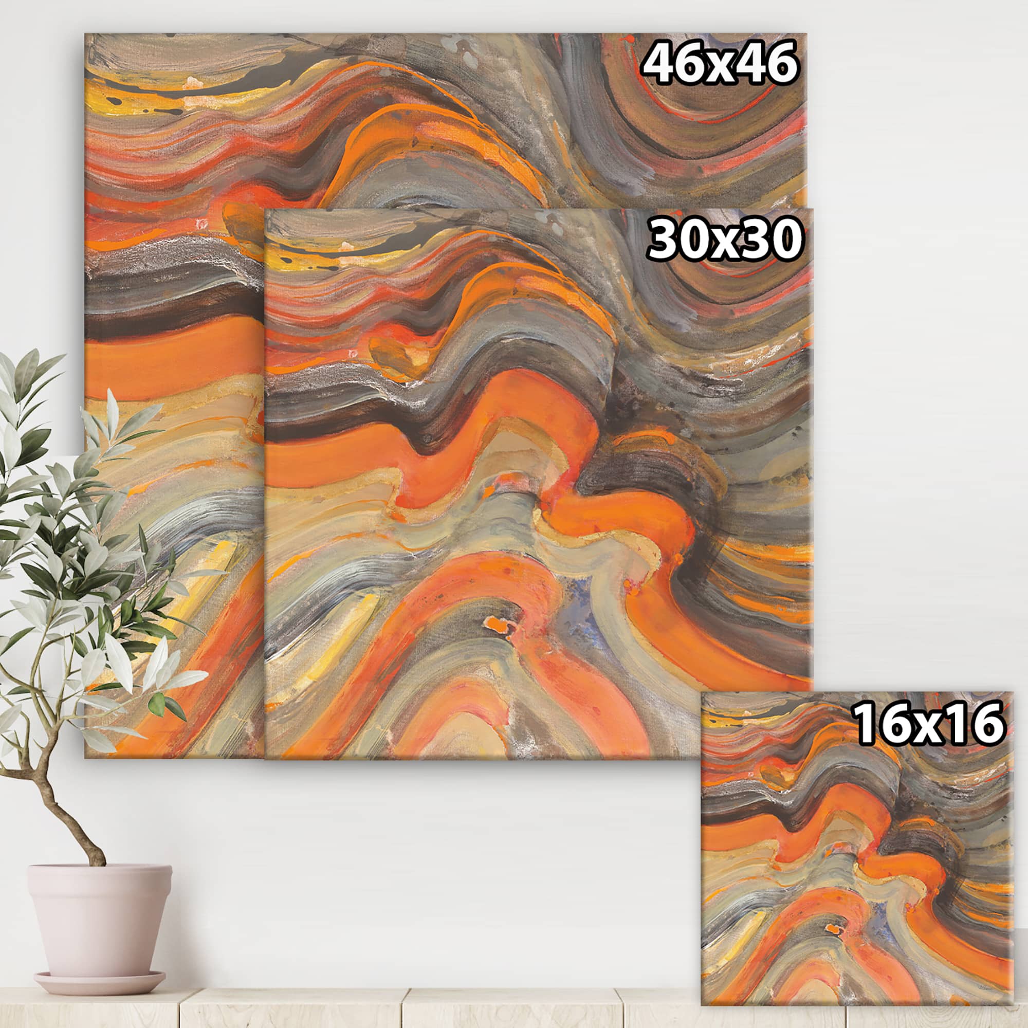 Designart - Abstract Gilded Orange Waves - Contemporary Gallery-wrapped Canvas