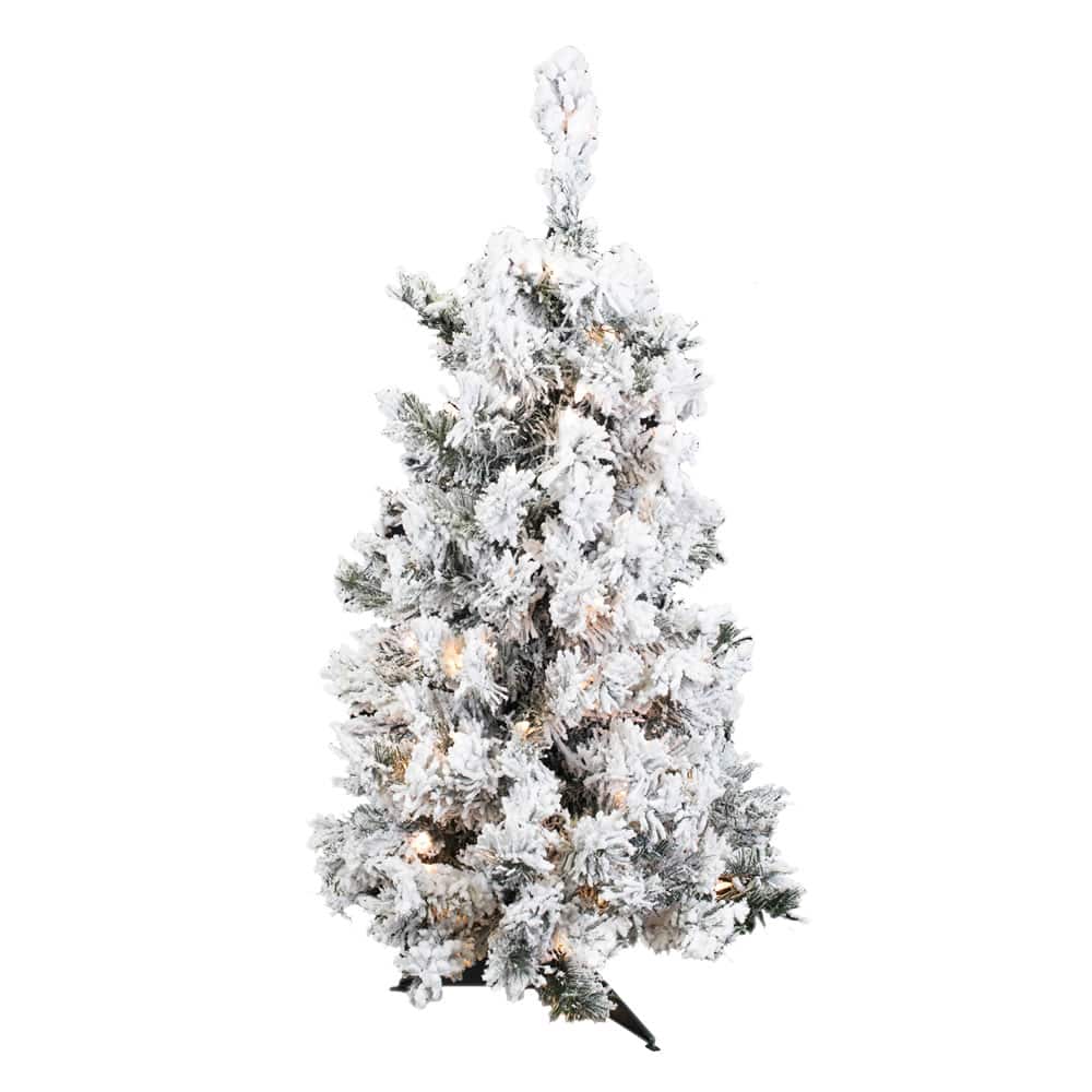 3ft. Pre-Lit Flocked Alaskan Pine Artificial Christmas Tree, Clear Dura-Lit&#xAE; Lights