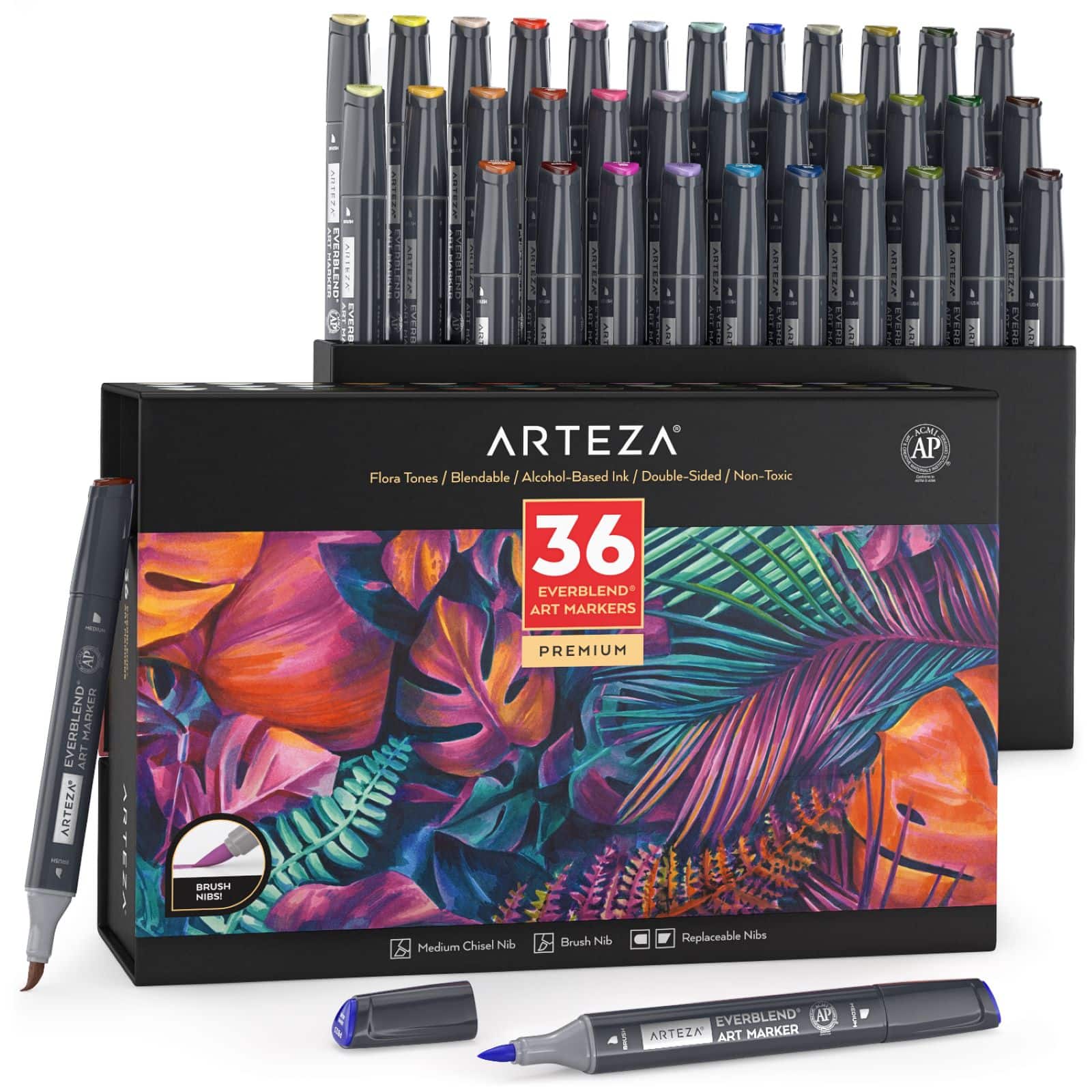 Arteza&#xAE; 36 Color Flora Tones EverBlend&#x2122; Ultra Dual Tip Art Marker Set