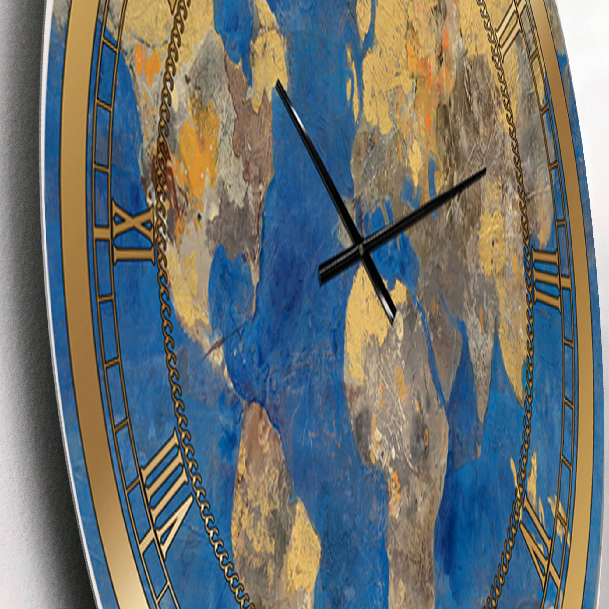 Designart &#x27;Golden Glam World Map Glam Wall Clock