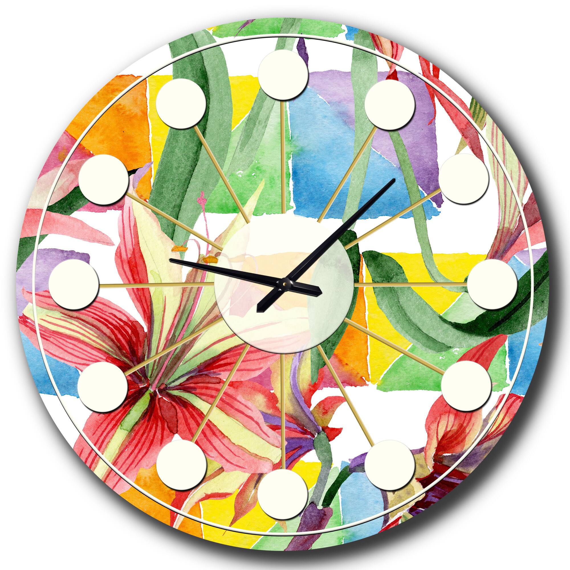 Designart 'Retro Floral Botanical I Mid-Century Modern Wall Clock