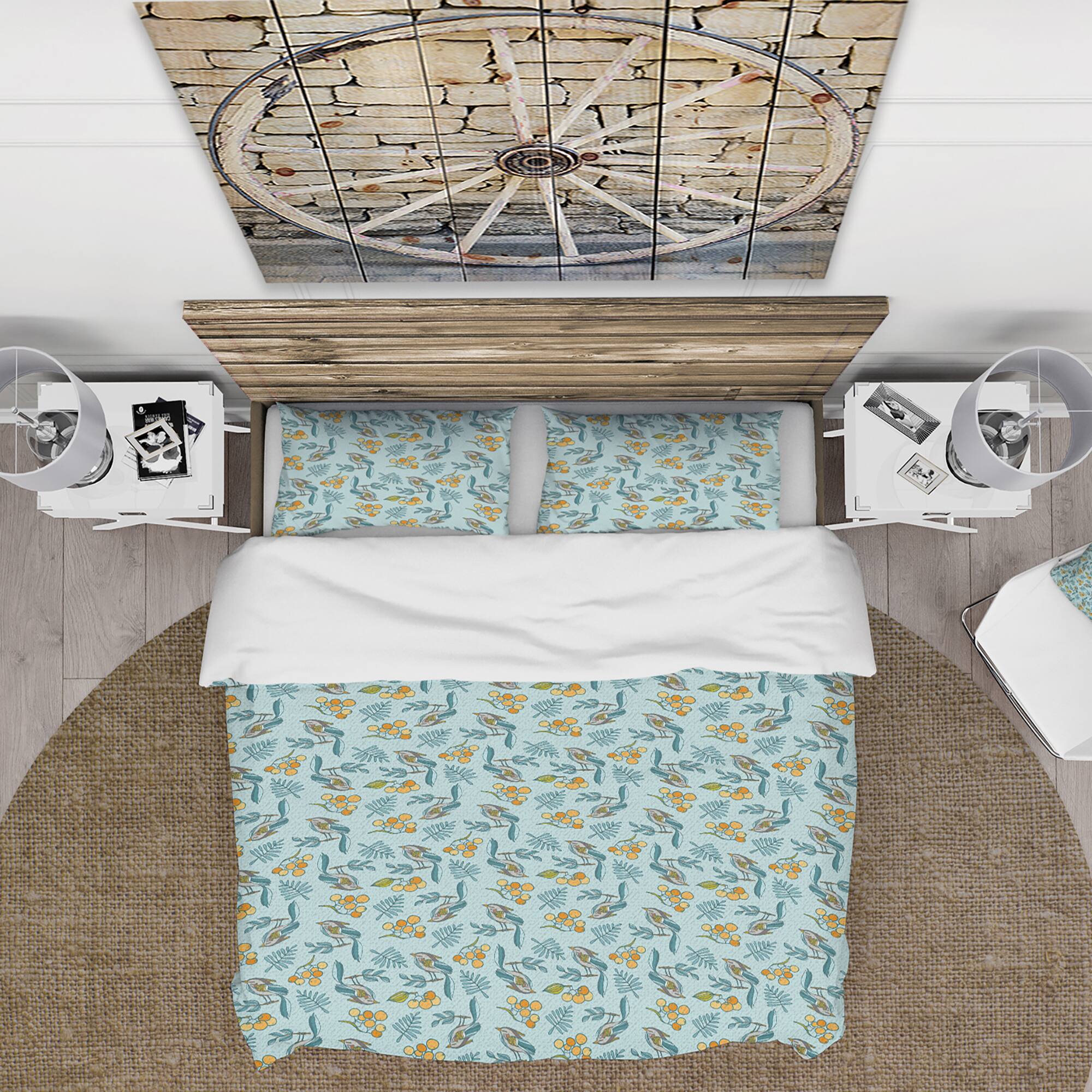 Designart &#x27;Seamless Decorative with Birds, Berries&#x27; Nature Modern &#x26; Contemporary Bedding Set - Duvet Cover &#x26; Shams
