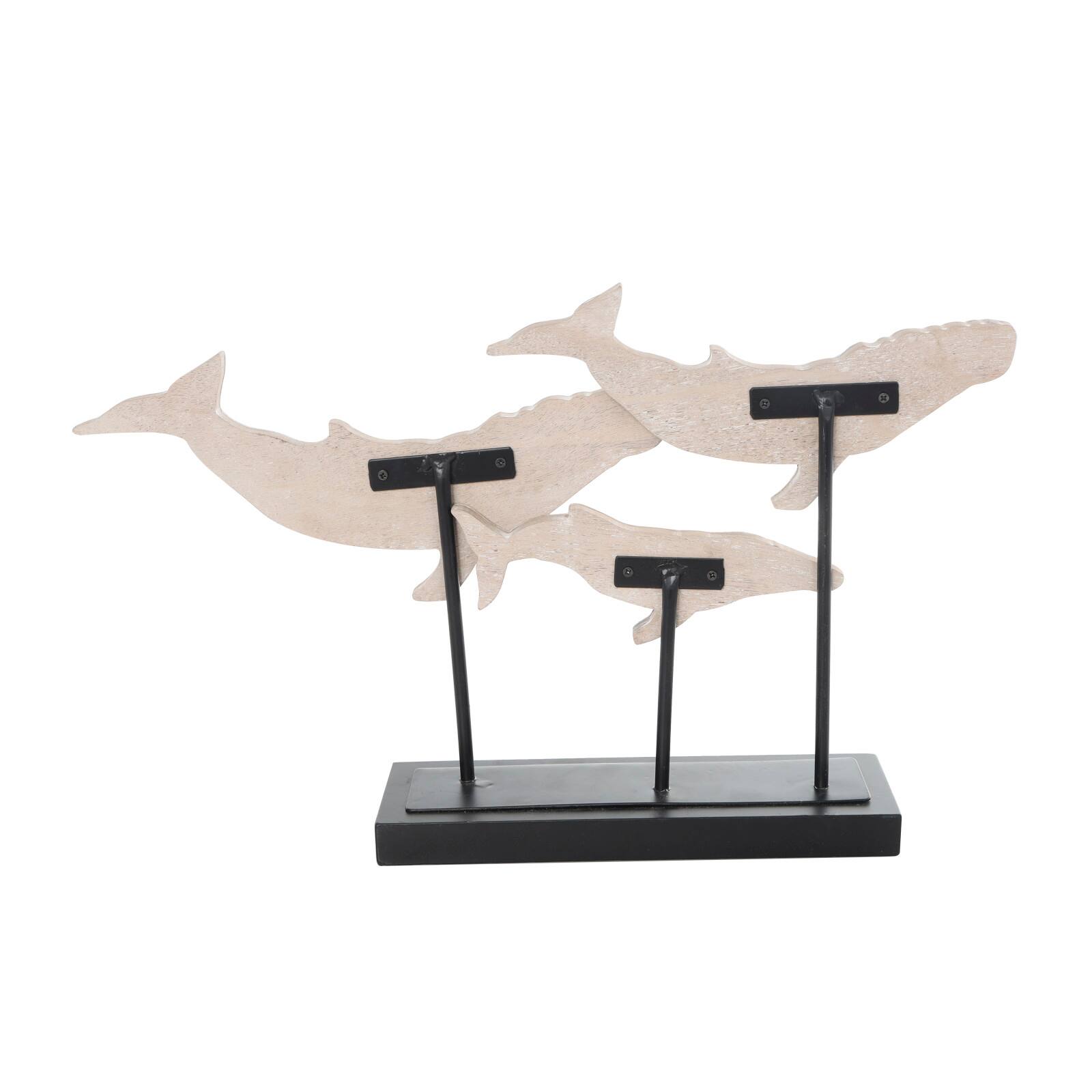 20&#x22; Blue Wooden Whale Textured Sculpture with Black Metal Stand