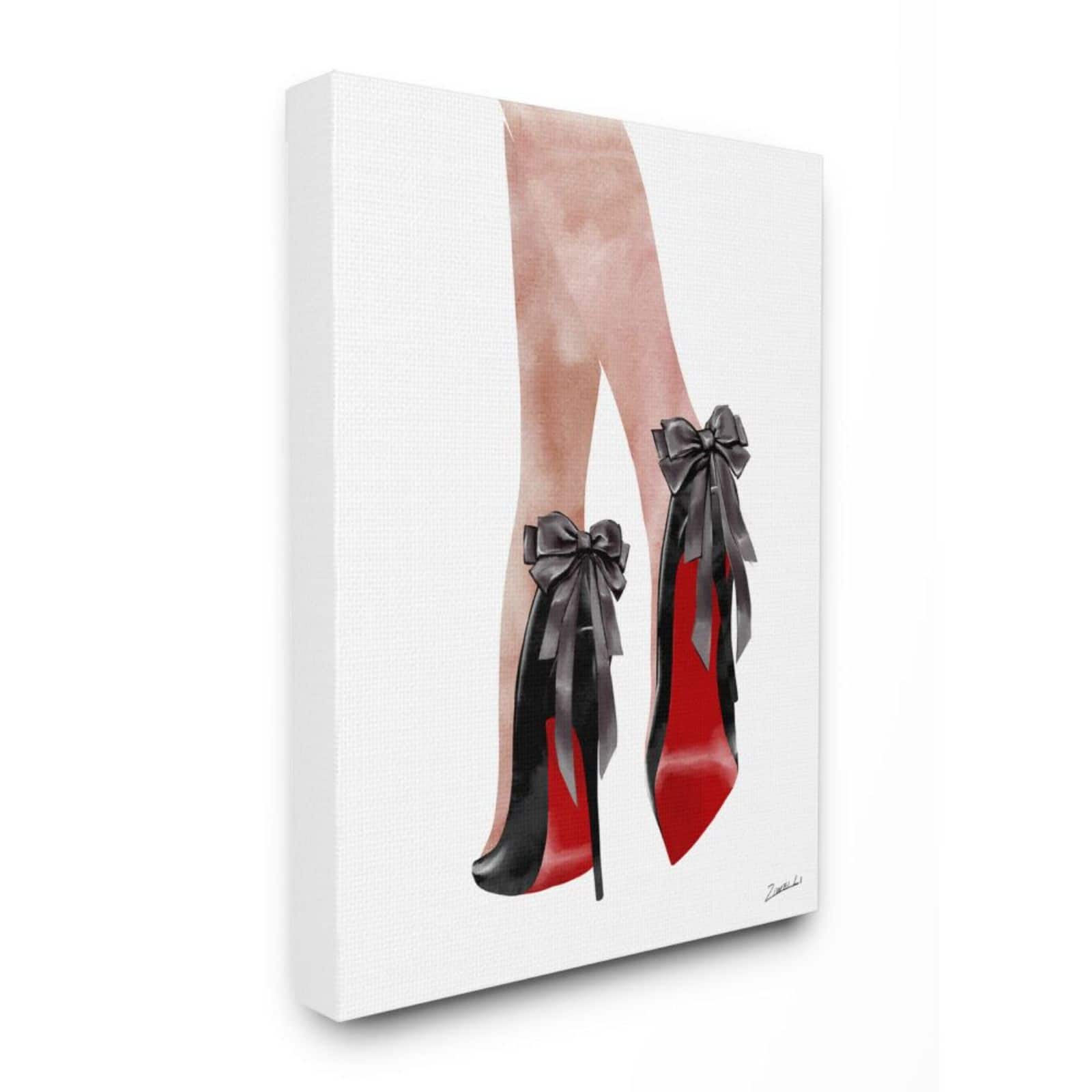 Stupell Industries Glam Fashion Book Stack Grey Bow Pump Heels Ink Canvas Wall x