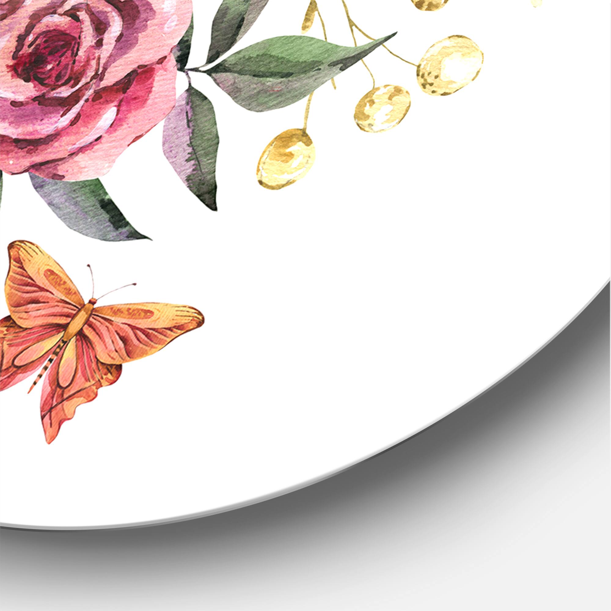 Designart - Vintage Old Letters With Wildflowers - Farmhouse Metal Circle Wall Art