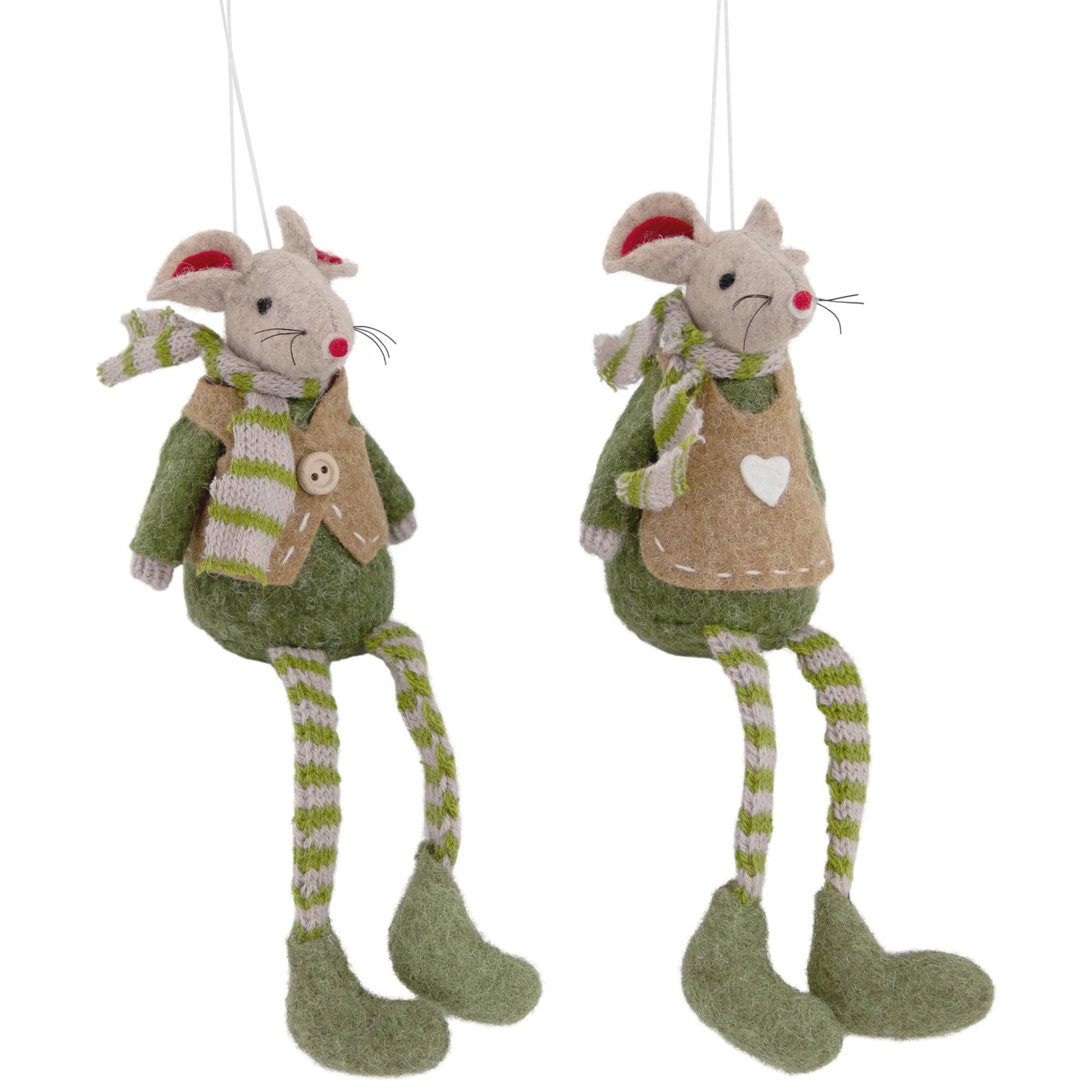 7.5&#x22; Boy &#x26; Girl Mice Christmas Ornaments Set