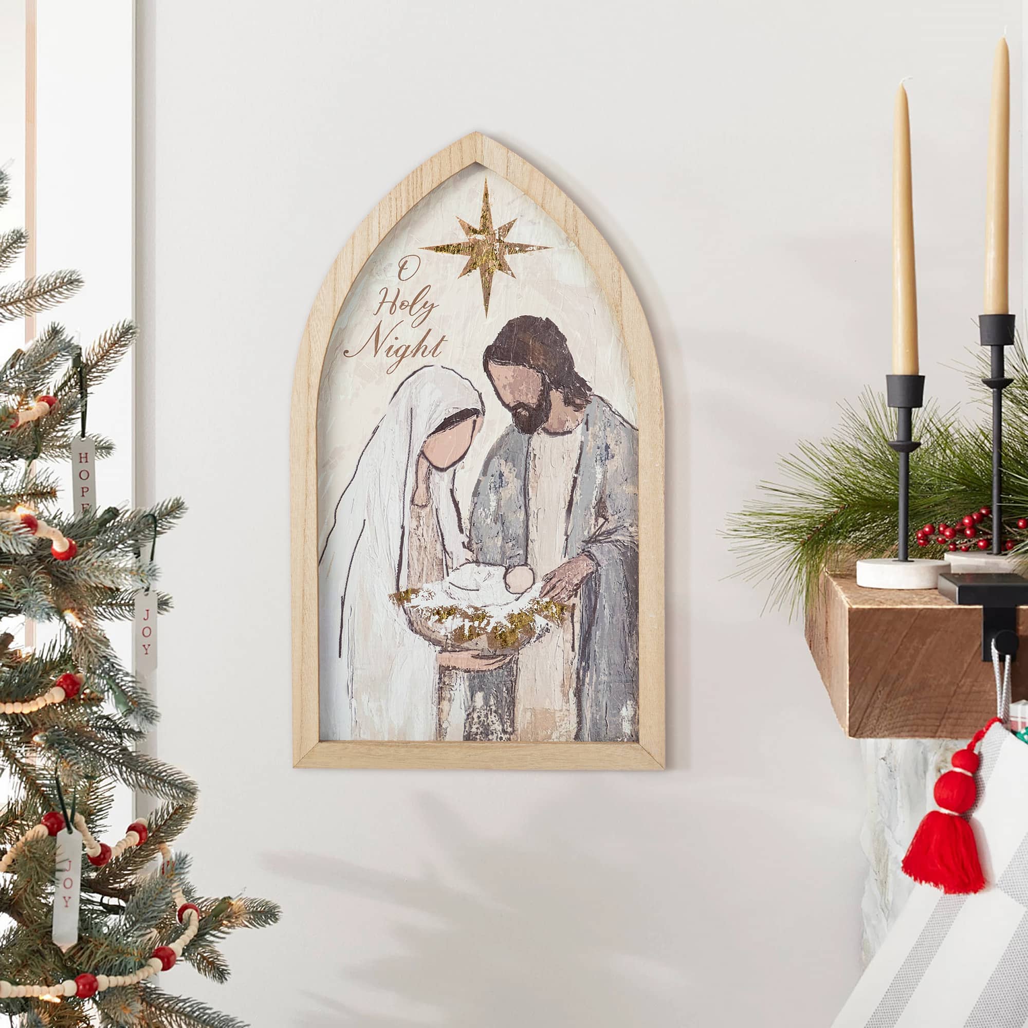 Glitzhome&#xAE; 19.75&#x22; Wooden Gold Foil Nativity Scene Wall Decor