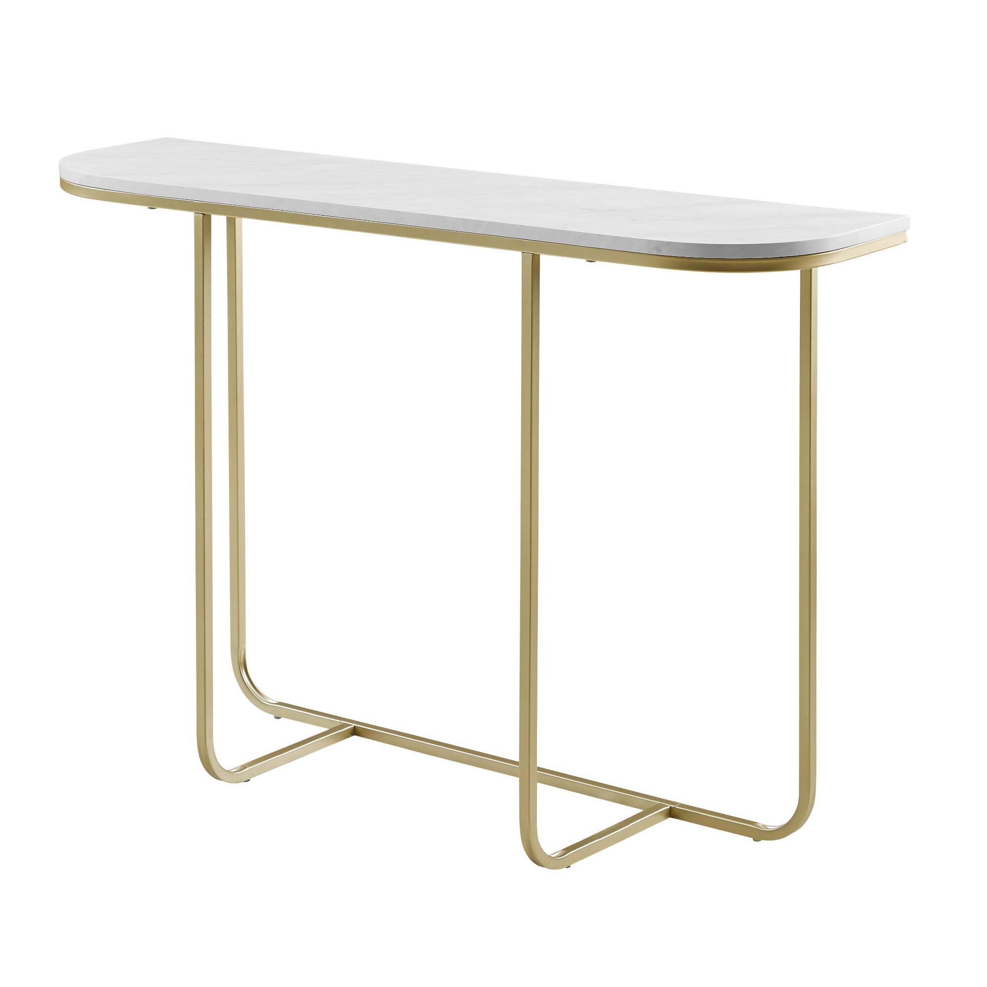 Walker Edison Faux White Marble/Gold Modern Curved Entry Table