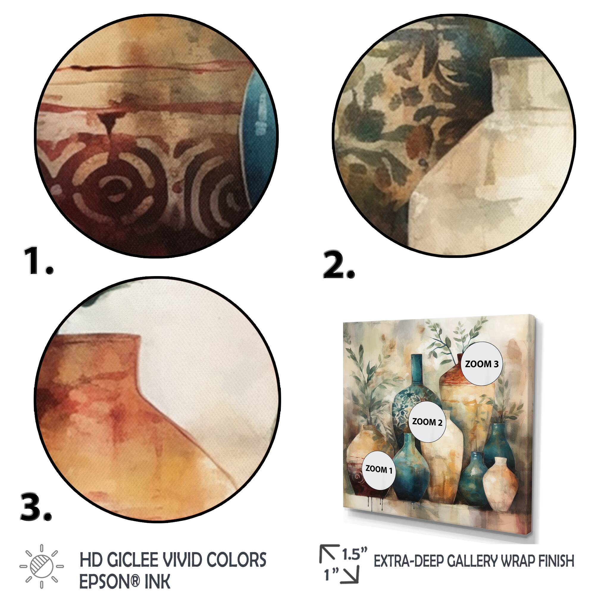 Designart "Green And Orange Artisanal Boho Pottery I" Boho Pottery Framed Canvas Art Print