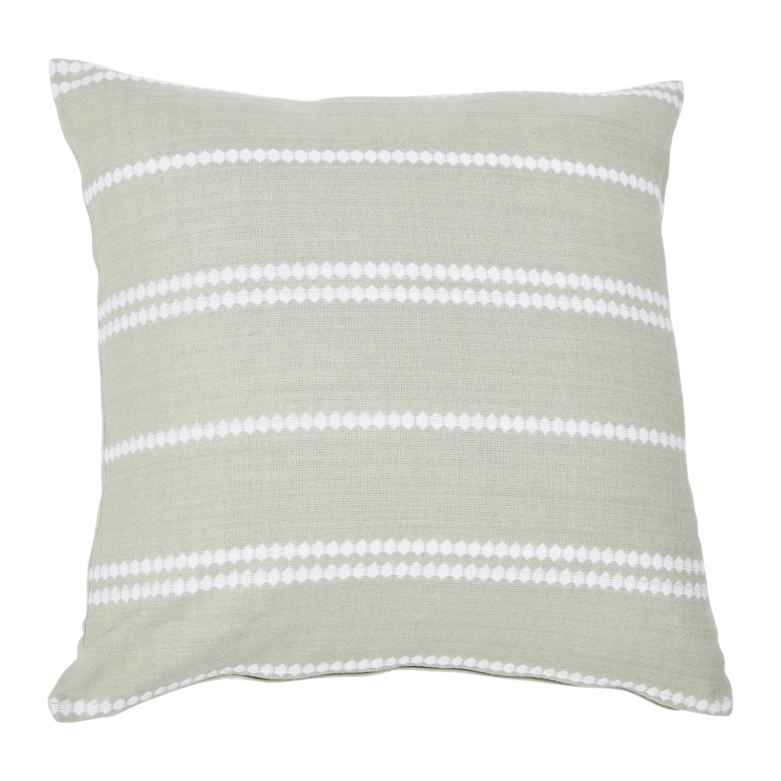 Gray Square Embroidered Multistripe Cotton Pillow Cover