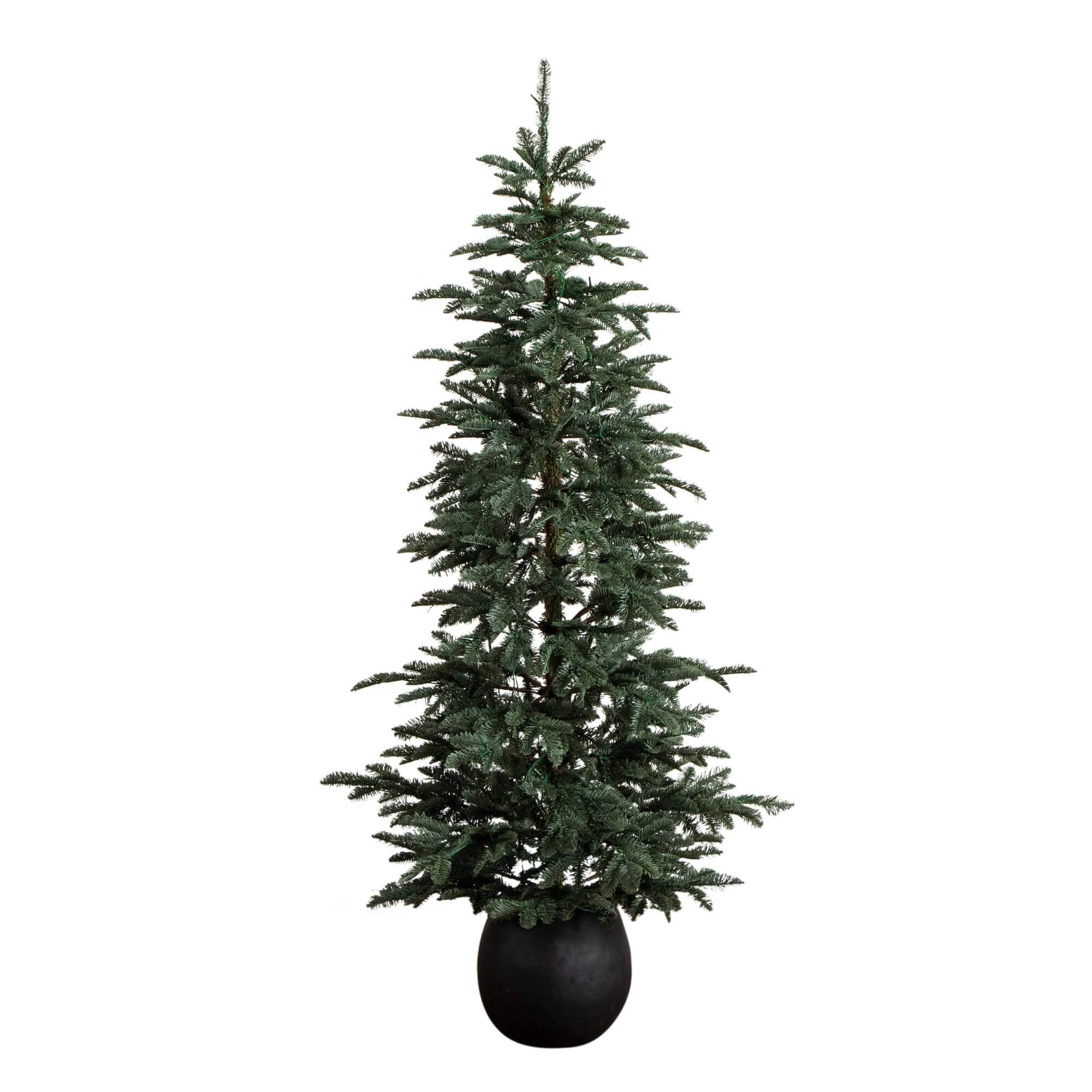 6ft. Pre-Lit Pine Artificial Christmas Tree in Black Decorative Planter with Warm White LED Lights