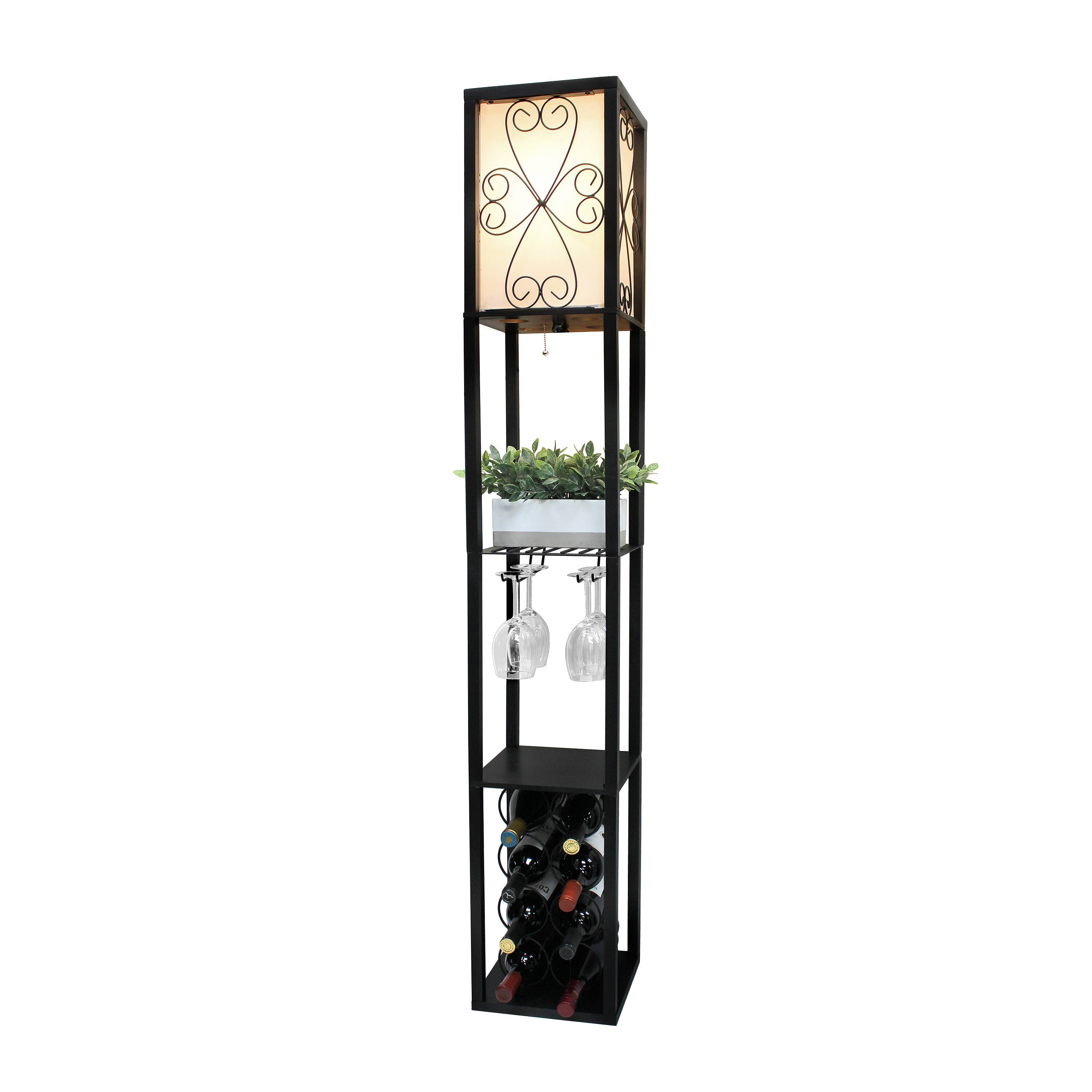 Simple Designs™ Floor Lamp Storage Shelf and Wine Rack with Linen Shade