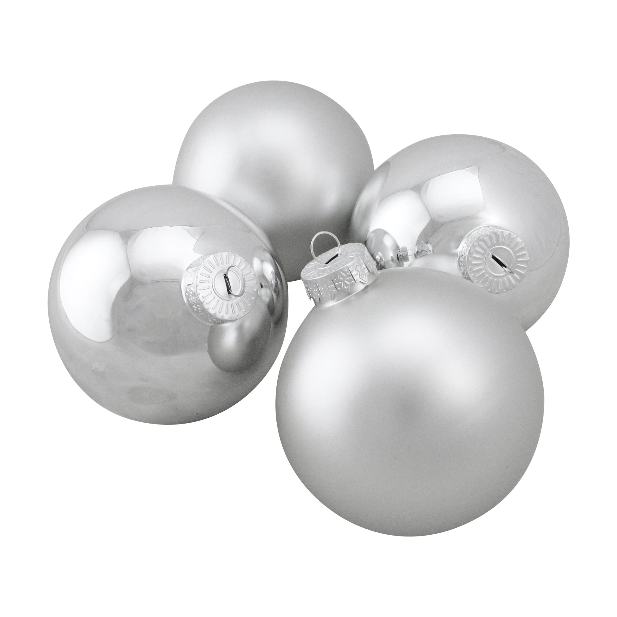4ct. 4" Shiny and Matte Silver Glass Ball Christmas Ornaments