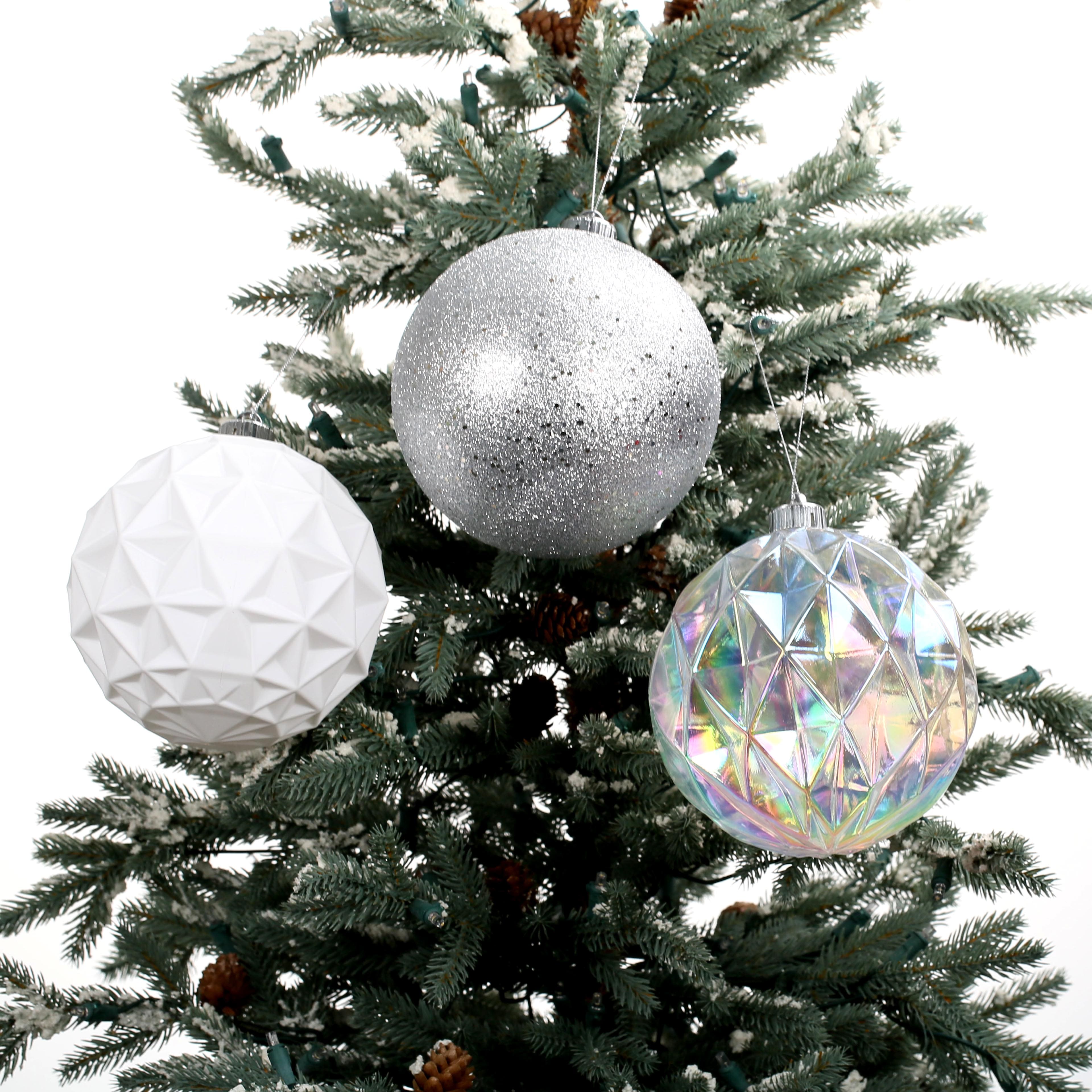 6 Pack 6&#x22; White, Silver &#x26; Iridescent Shatterproof Ball Ornaments by Ashland&#xAE;