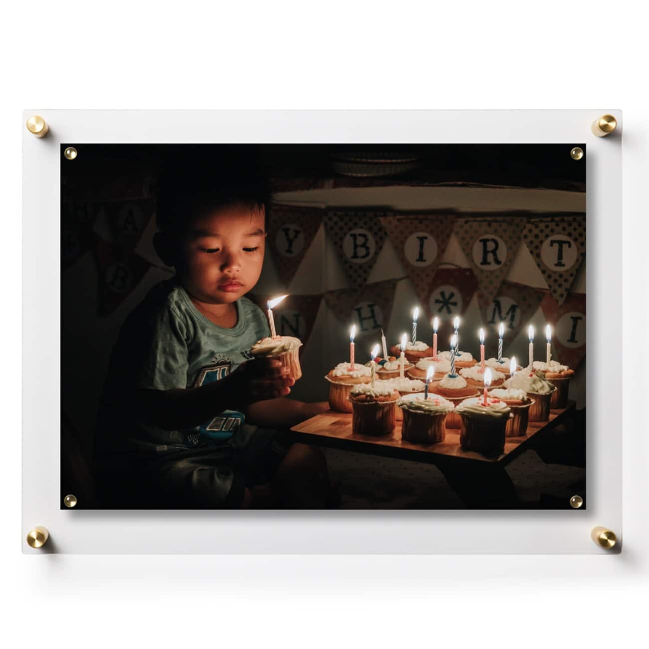 Wexel Art Single Panel Clear Acrylic Floating Wall Frame & Magnets with Gold Hardware