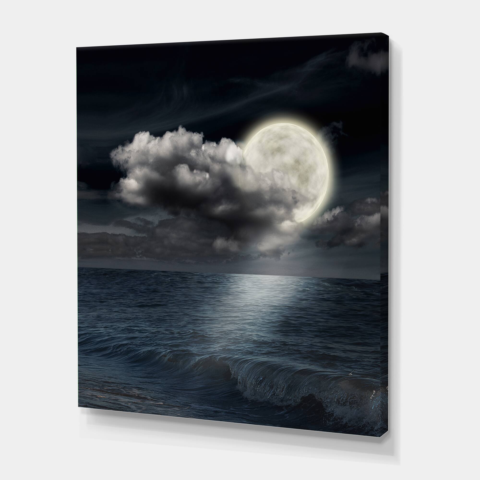 Designart - Full Moon In Cloudy Night Sky VI - Nautical & Coastal Canvas Wall Art Print