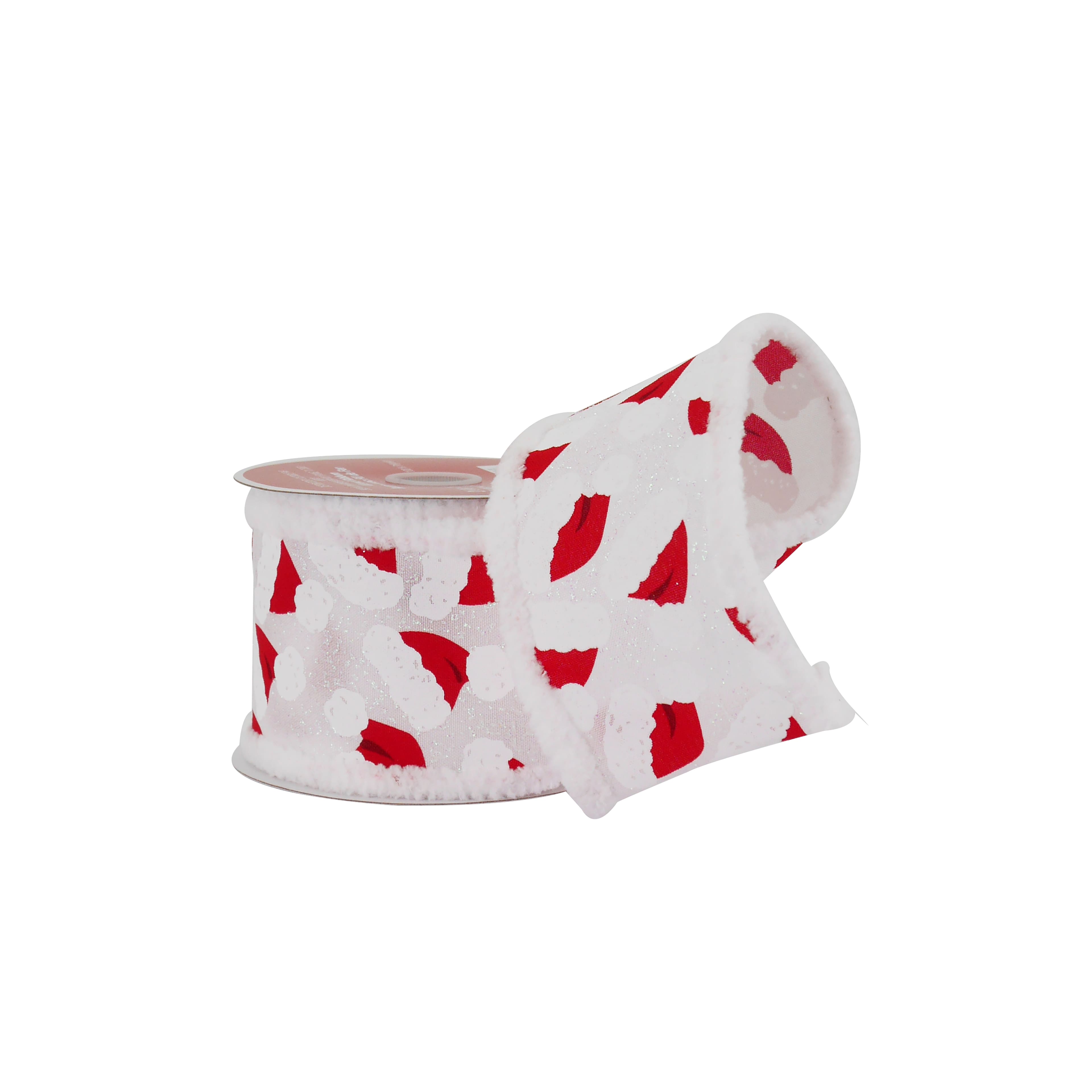 2.5&#x22; x 15ft. Santa Hats with Fur Edges Wired Ribbon by Celebrate It&#xAE;  