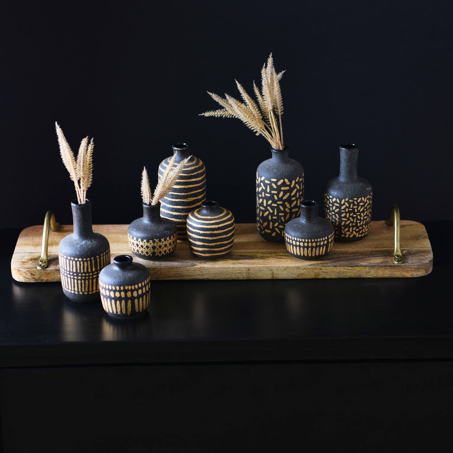 Hello Honey&#xAE; Black &#x26; Gold Decorative Stoneware Vase Set