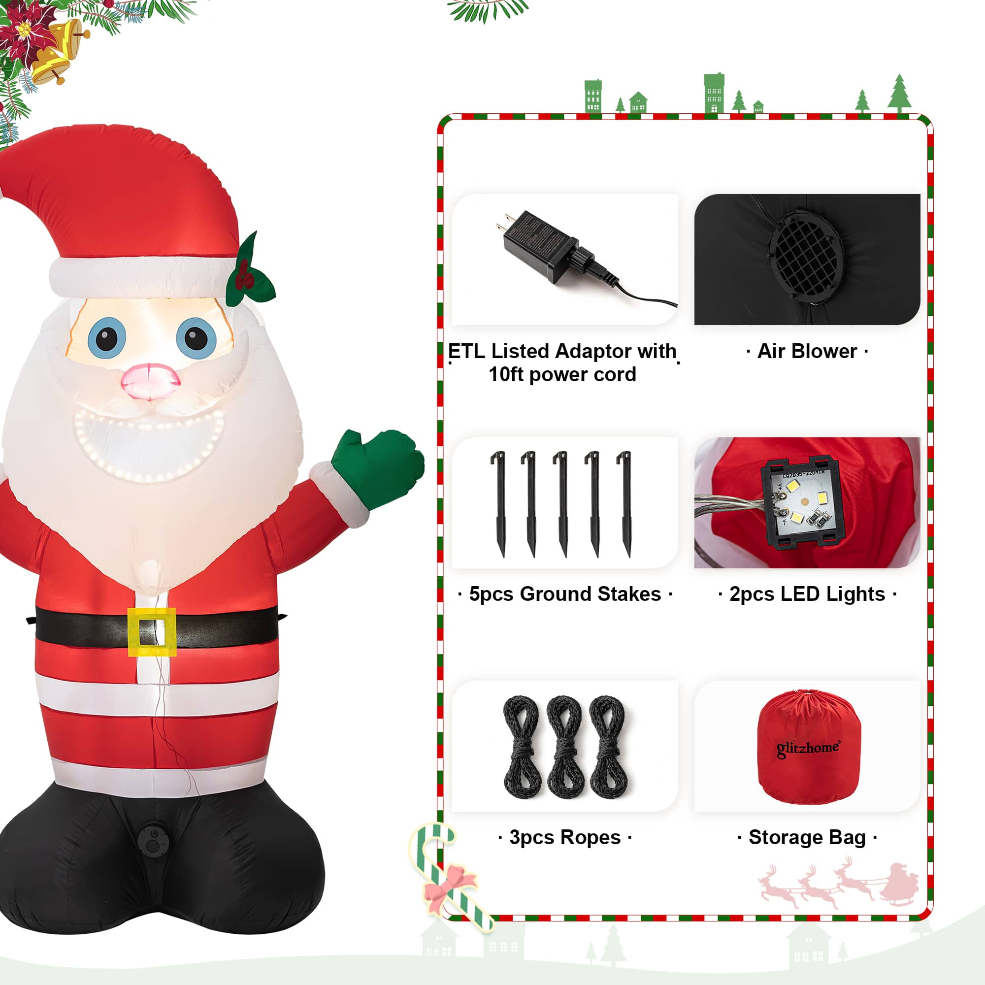 Glitzhome&#xAE; 8ft. LED Lighted Musical Santa Inflatable D&#xE9;cor