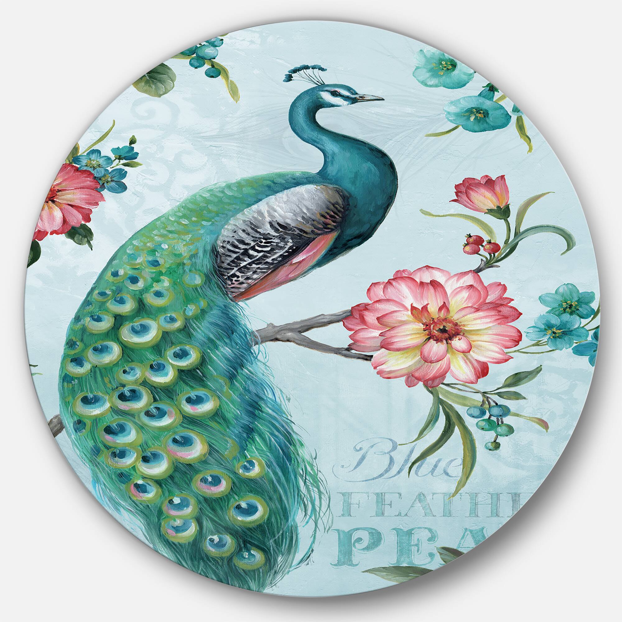 Designart - Handpainted Peacock - Farmhouse Metal Circle Wall Art