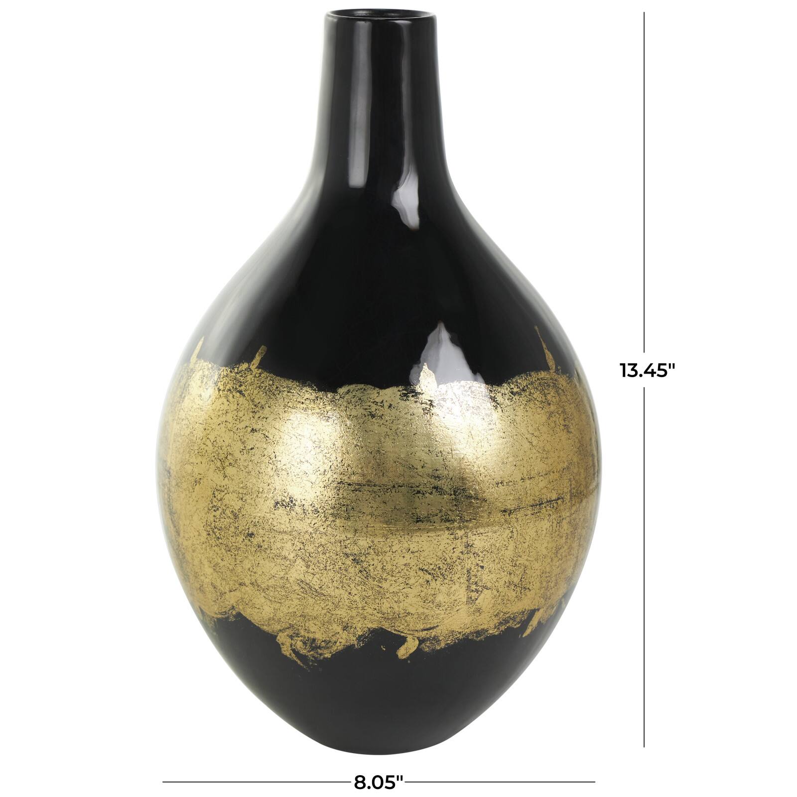 13" Black Metal Abstract Vase with Gold Detailing