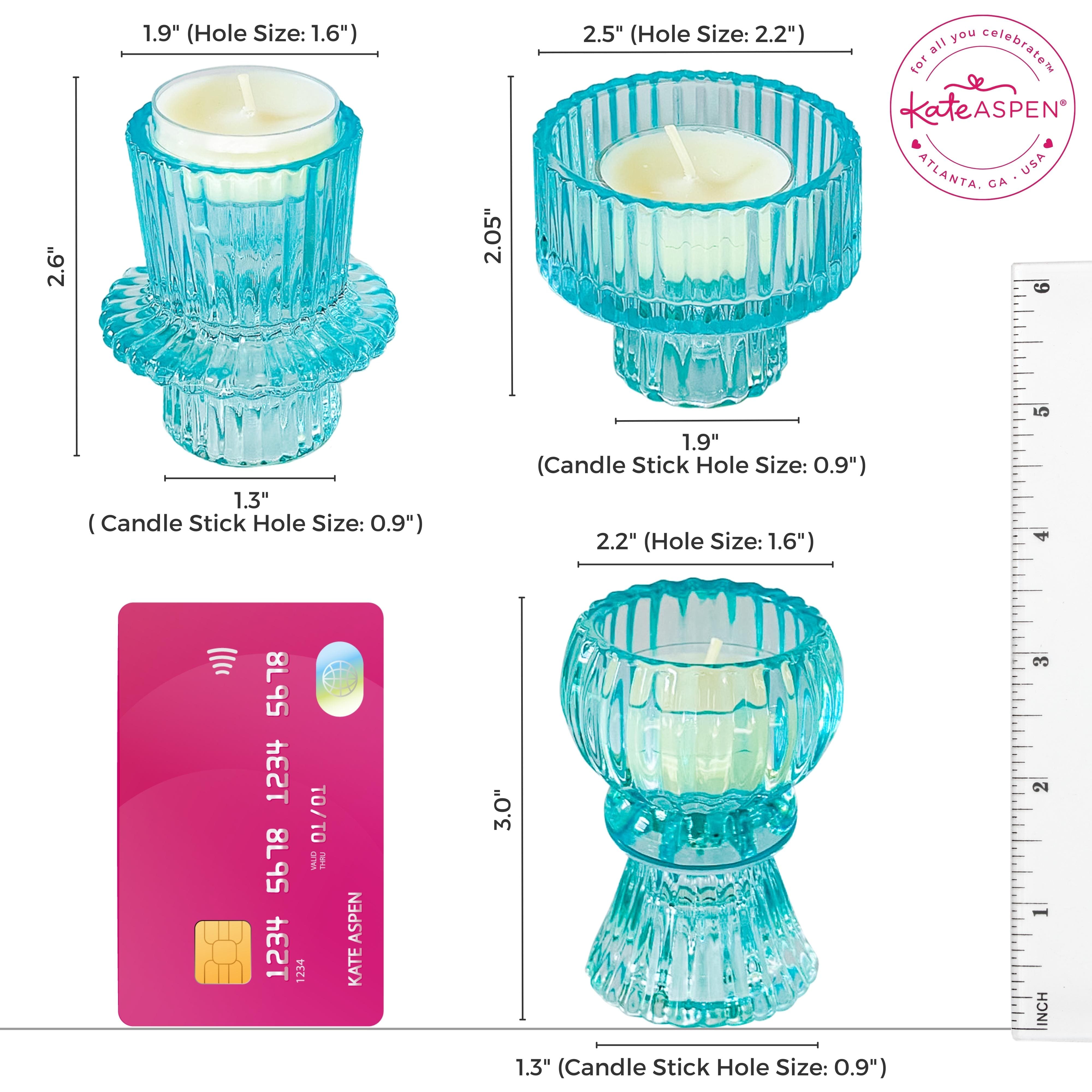 Kate Aspen® Assorted Vintage Ribbed Blue Glass Candlestick Candle Holder Set