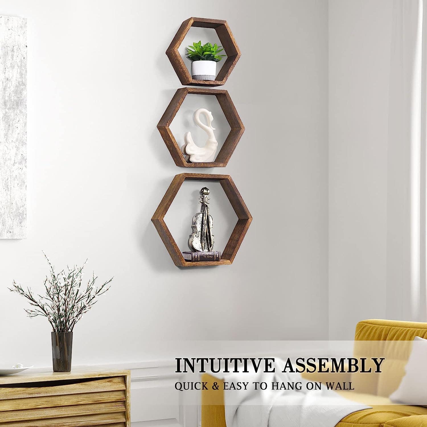 Brown Hexagon Floating Shelves Set