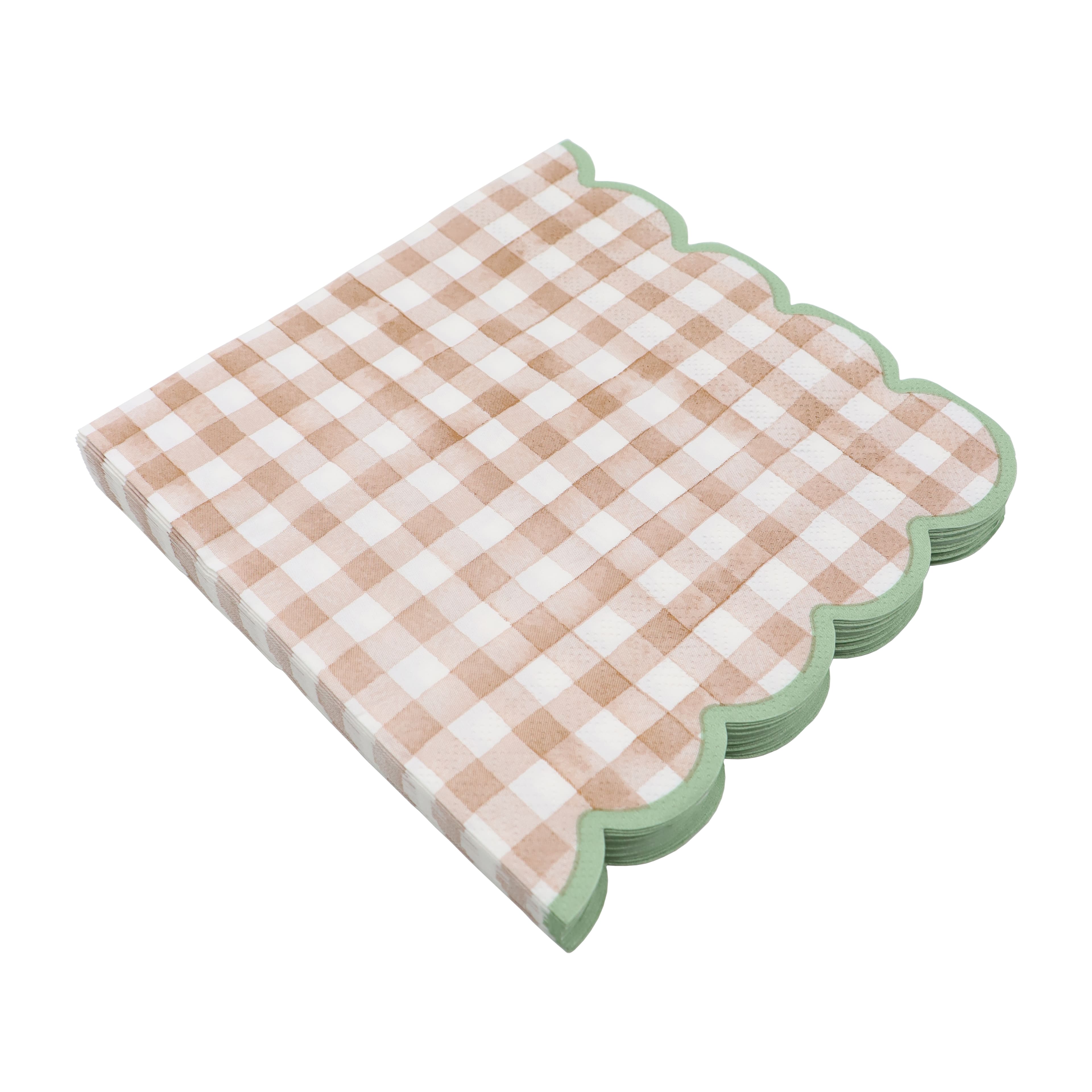 Brown Gingham Scalloped Lunch Napkins, 20ct. by Celebrate It&#x2122;