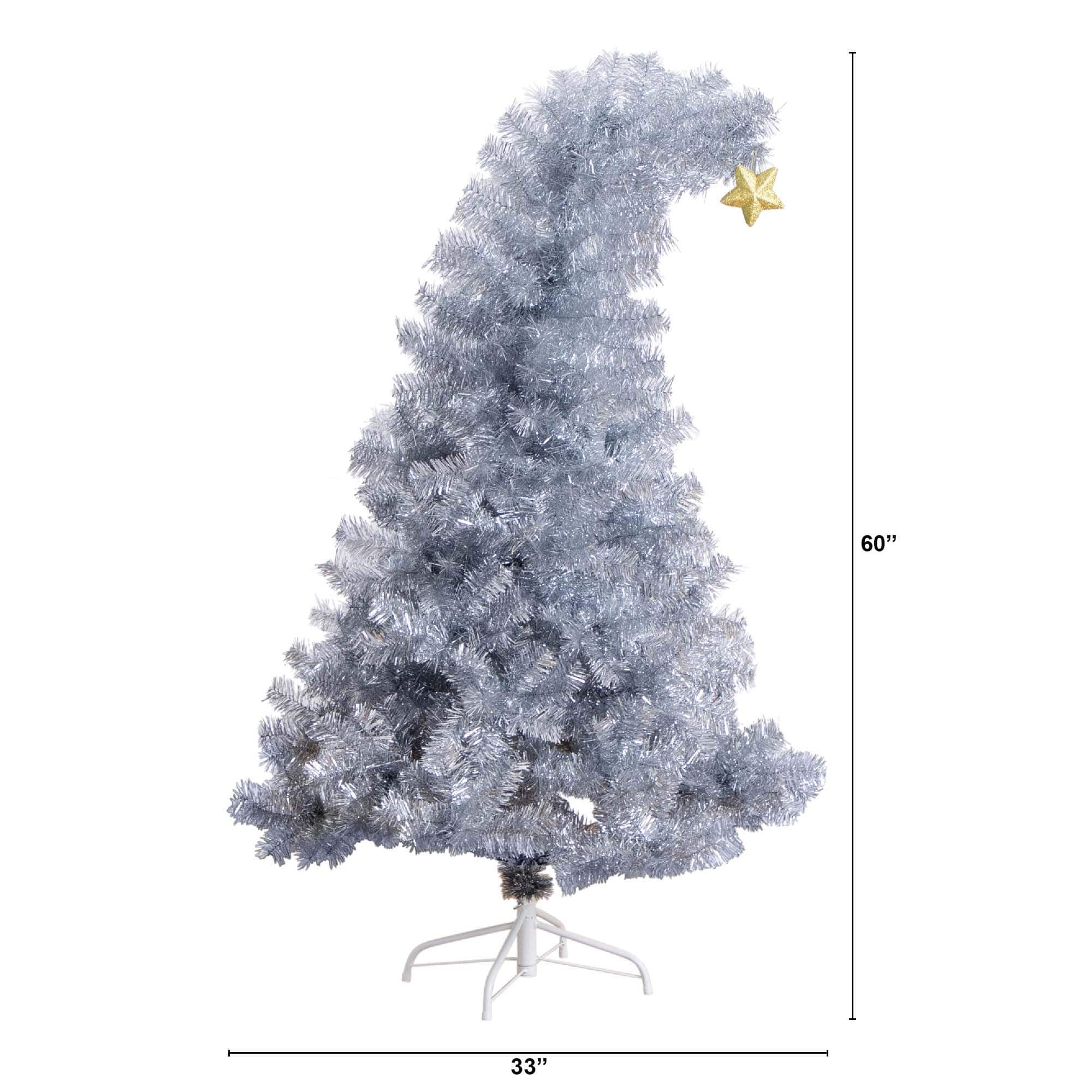 5ft. Unlit Silver Tinsel Santa&#x27;s Hat Artificial Christmas Tree with Star Topper