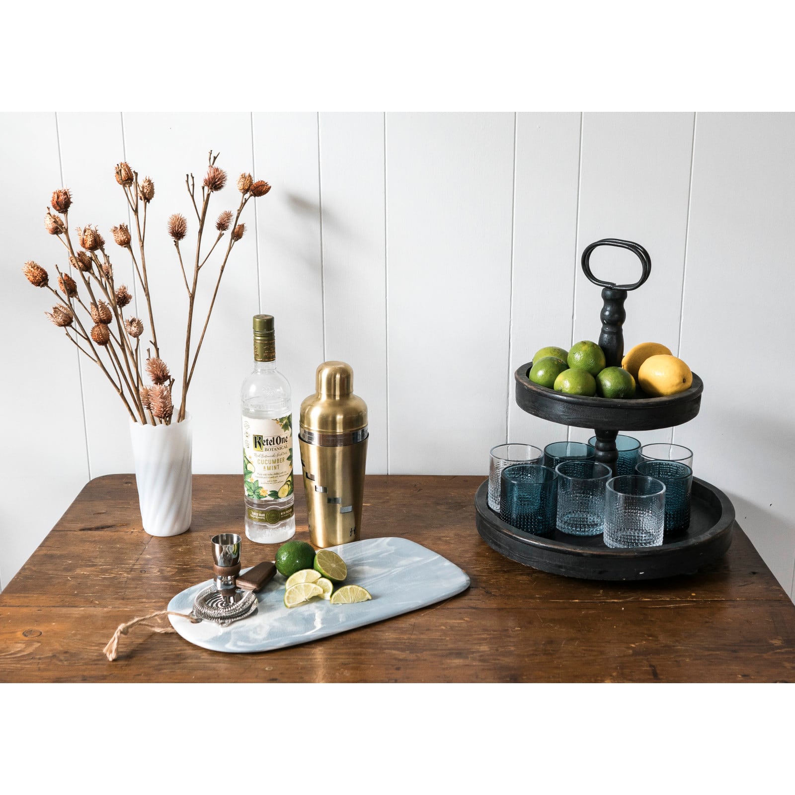 Hello Honey&#xAE; 18.5&#x22; Distressed Black Wood 2-Tier Tray