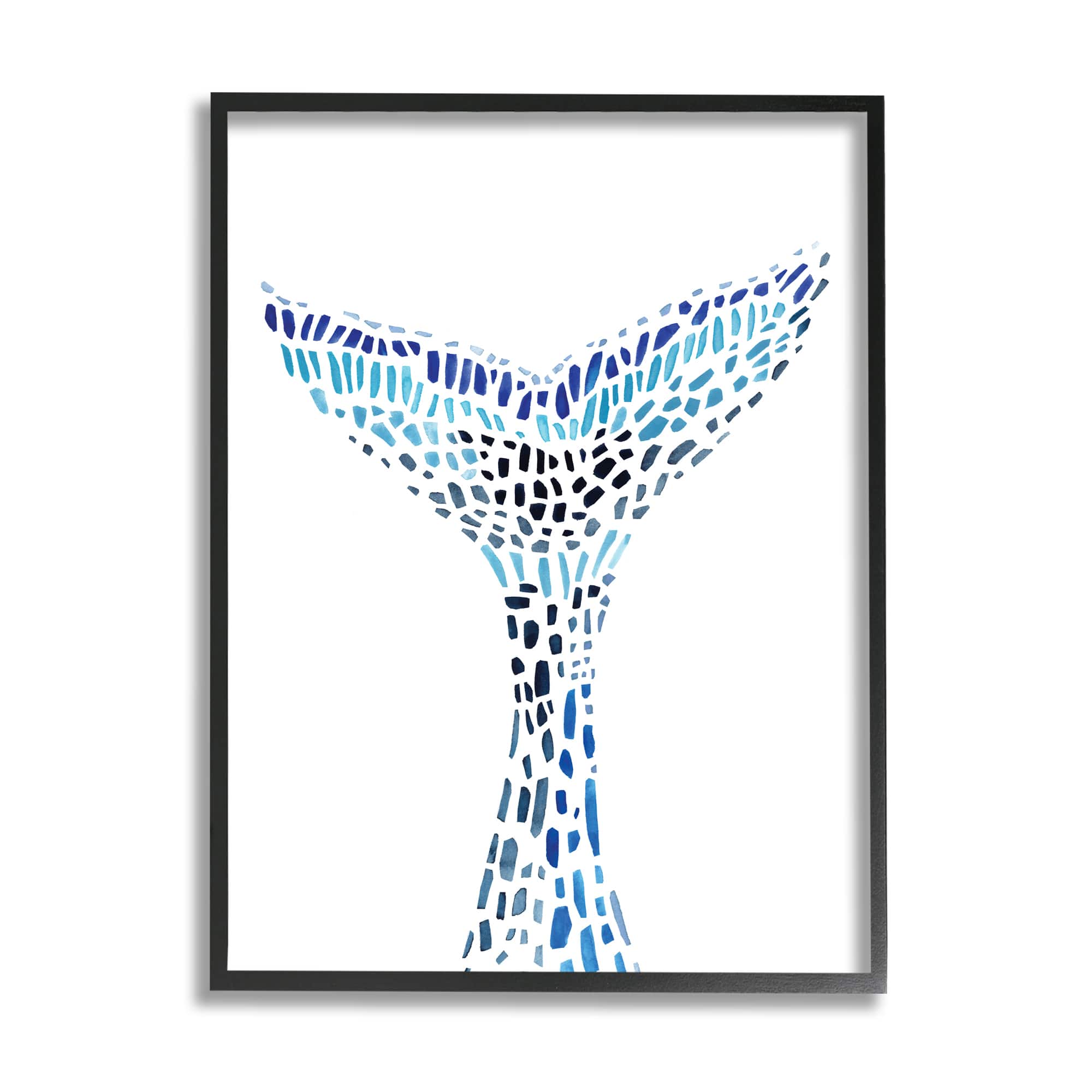 Stupell Industries Abstract Nautical Fin Blue Geometric Block Pattern in Black Frame Wall Art