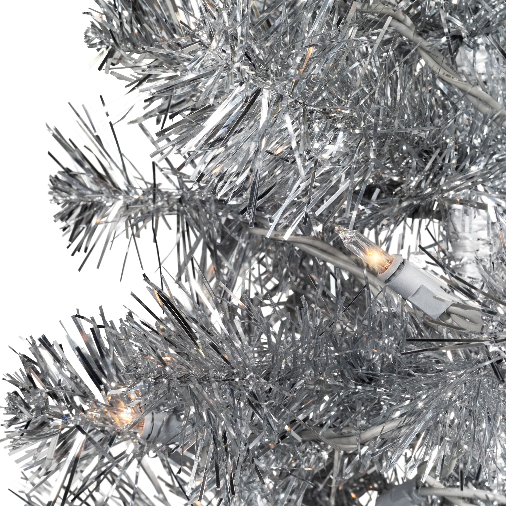 9ft. Pre-Lit Silver Tinsel Artificial Christmas Tree, Clear Lights