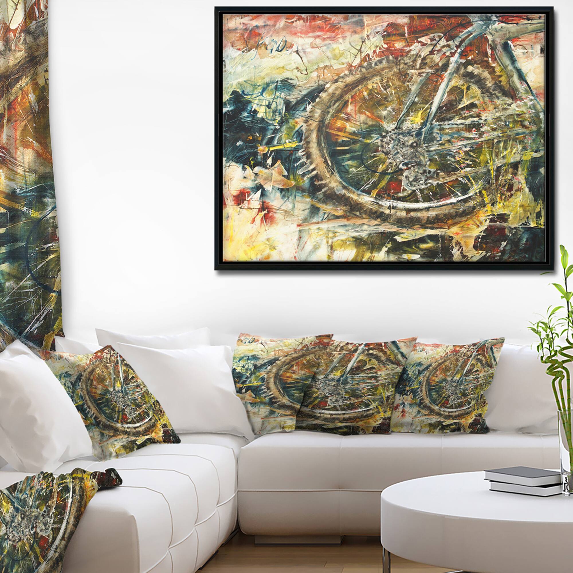 Designart - Mountain Bike Oil Painting - Abstract Framed Canvas Artwork
