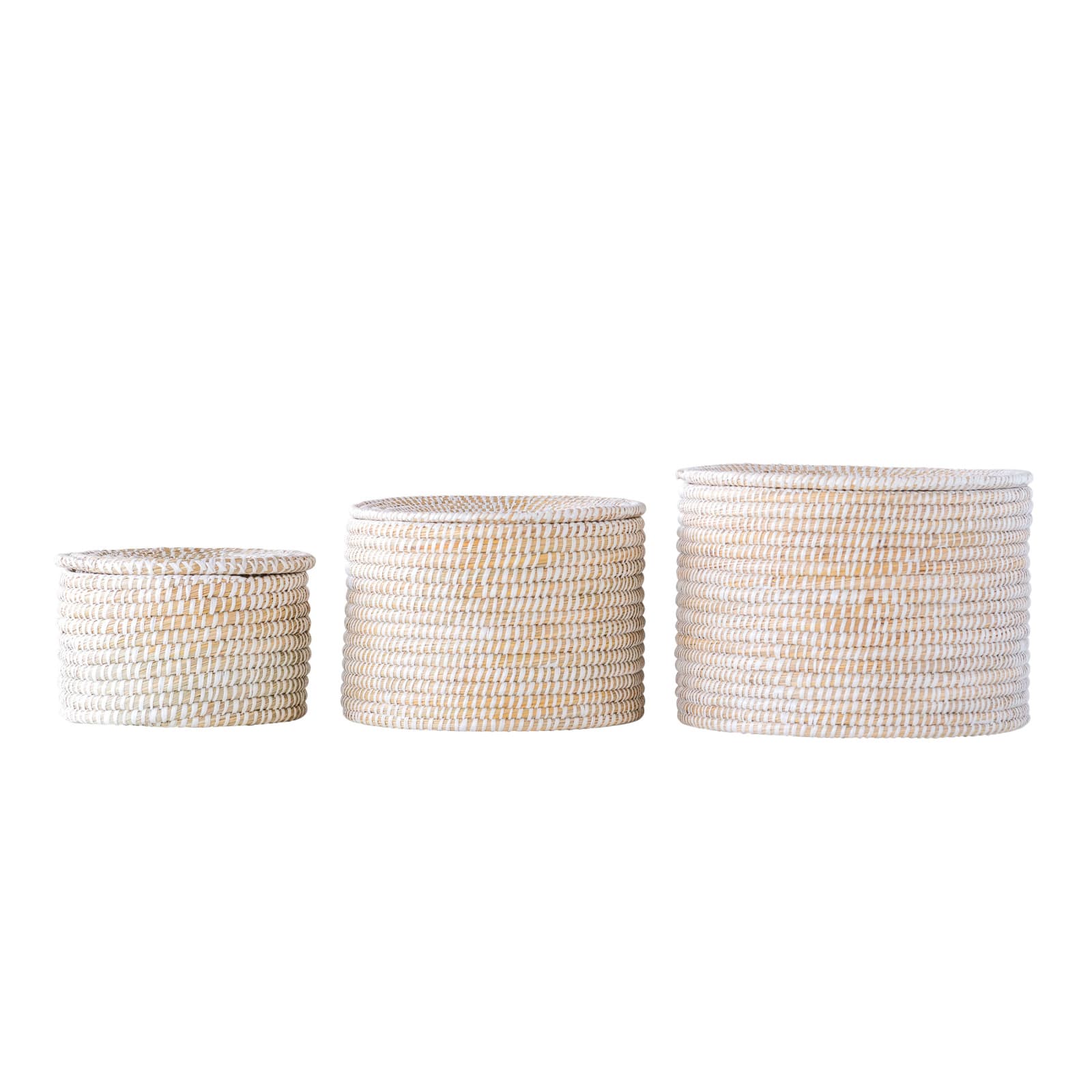 Hello Honey® Whitewashed Woven Seagrass Baskets with Lids Set