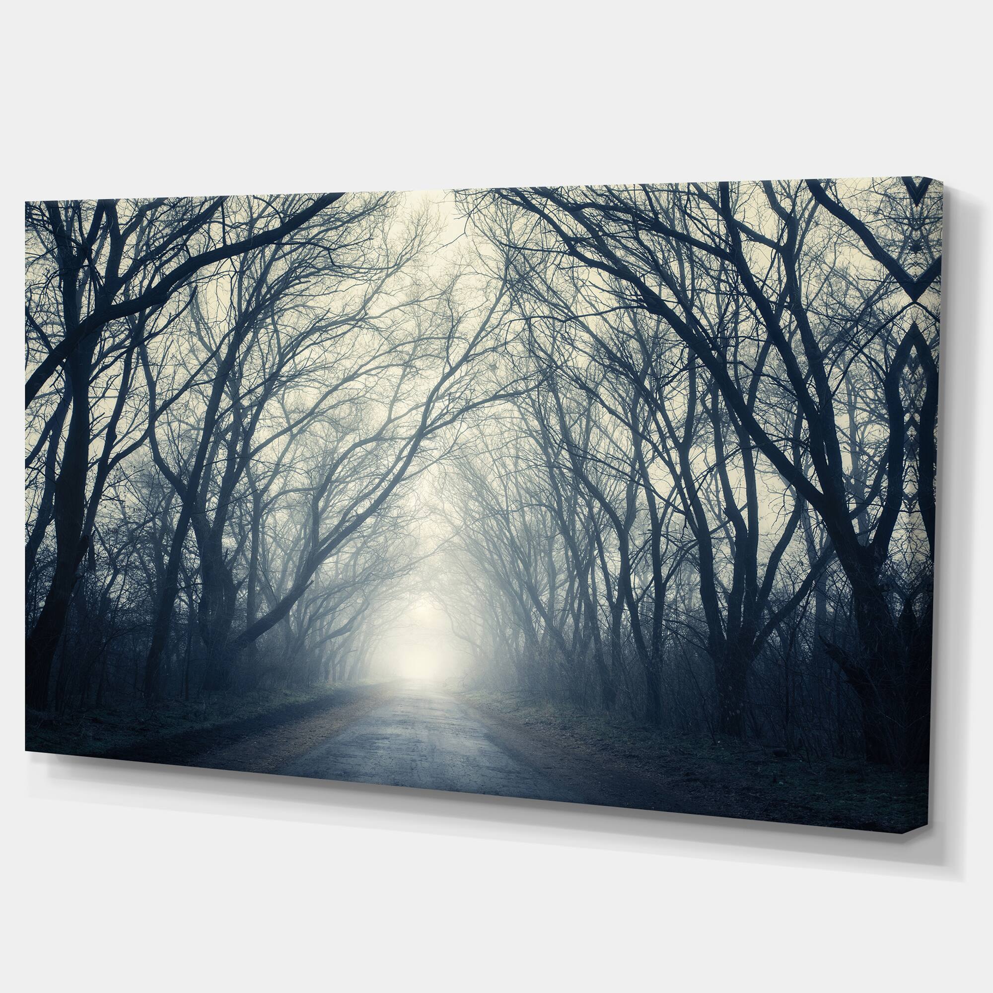 Designart - Dark Autumn Forest in Fog - Photography Canvas Art Print
