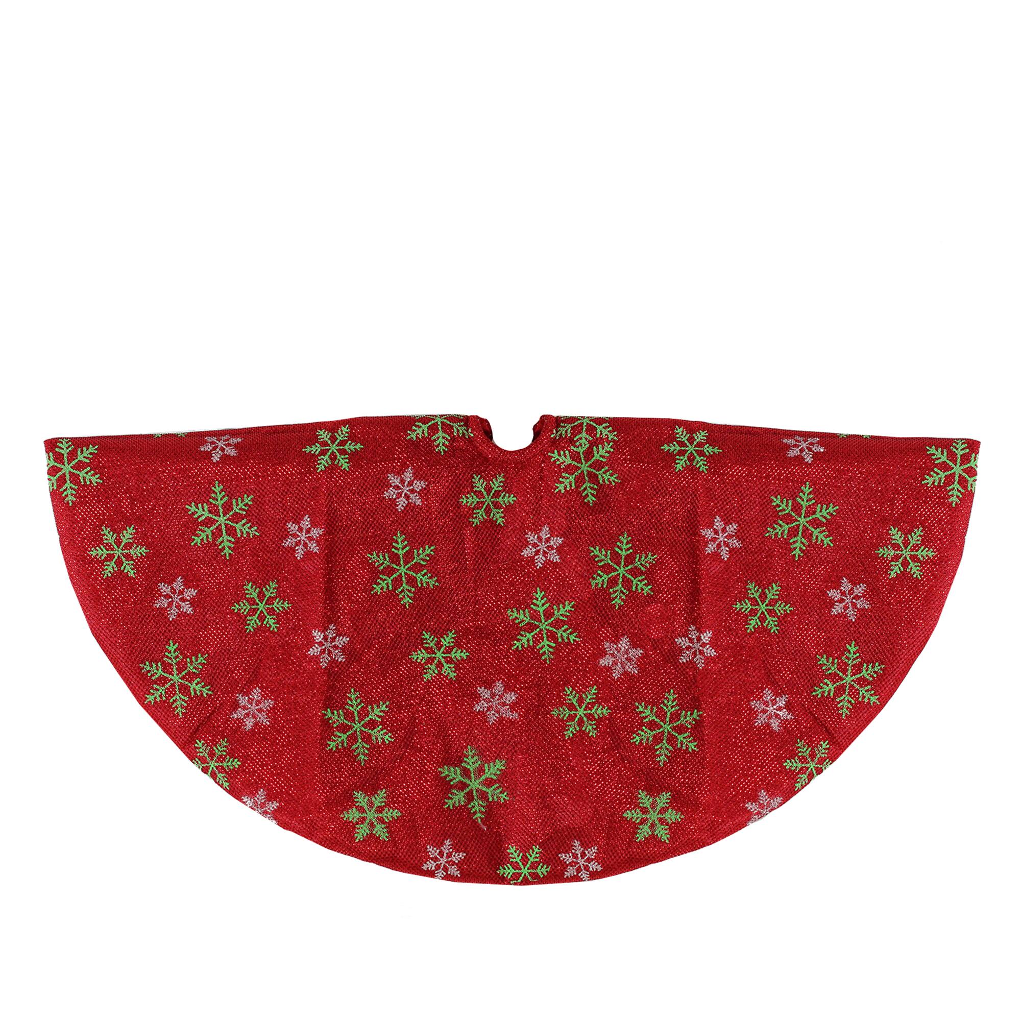 20&#x22; Red Metallic &#x26; Snowflake Print Mini Tree Skirt