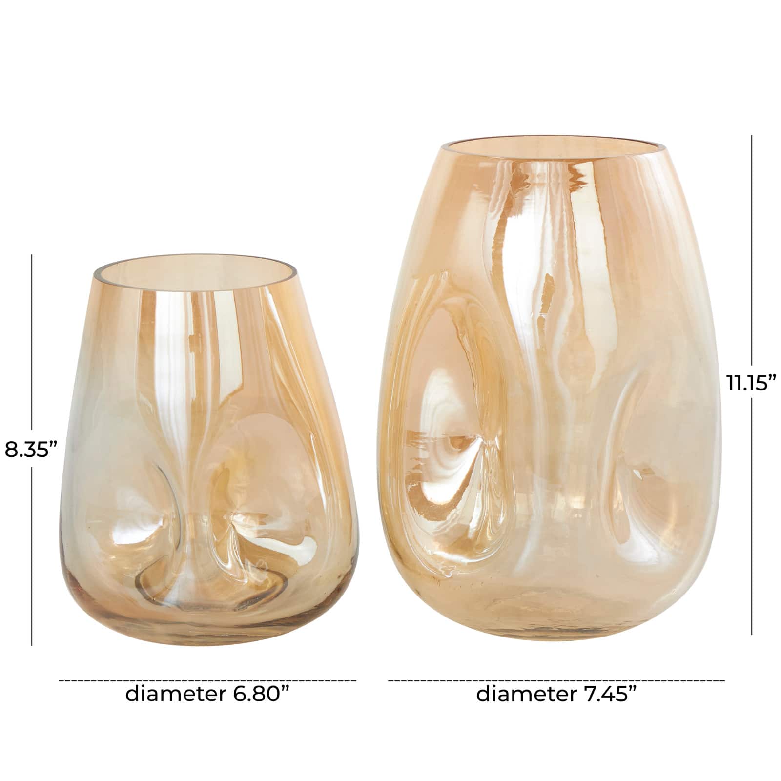 Iridescent Gold Concaved Glass Vase Set