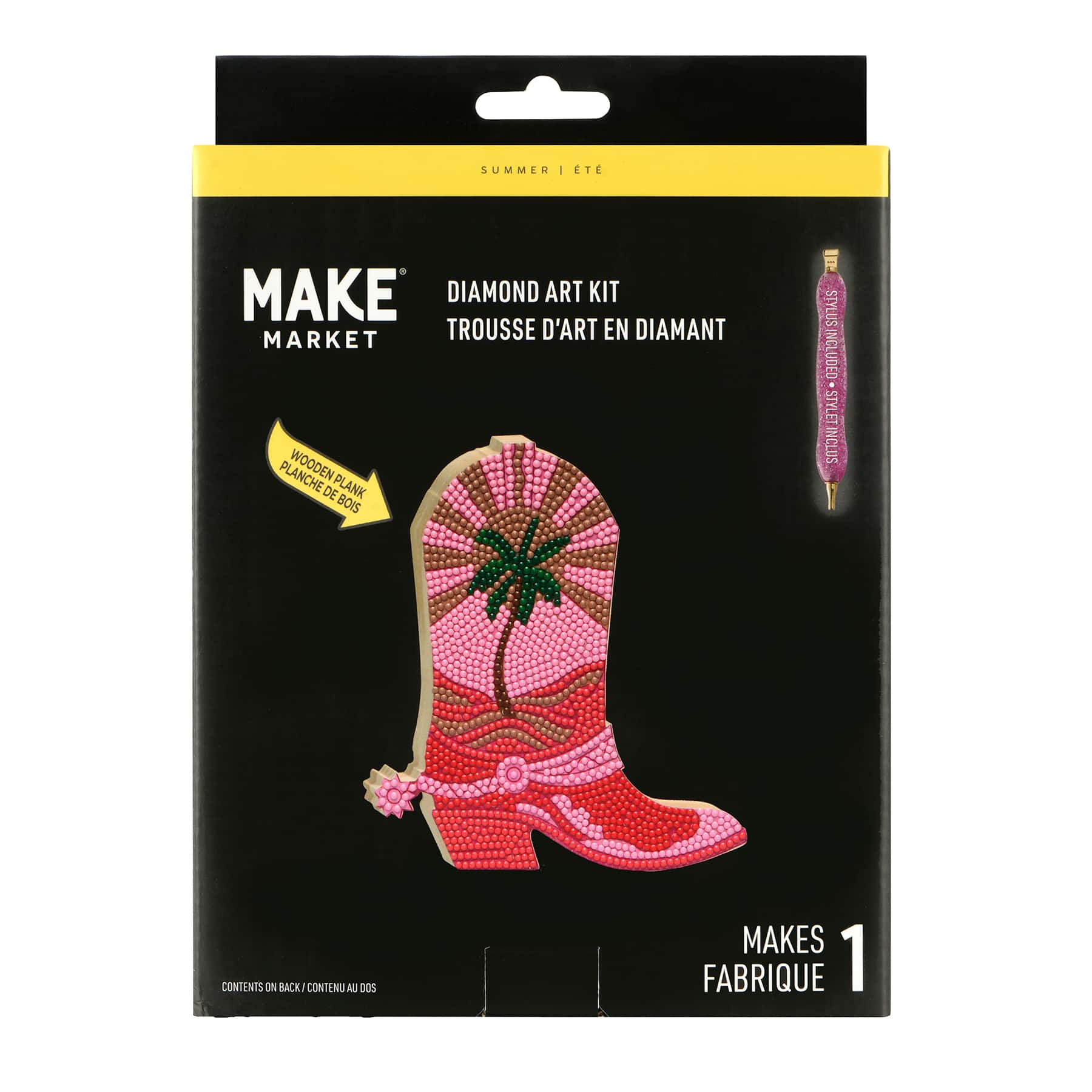 Pink Boot Wood Plank Diamond Art Kit by Make Market&#xAE;