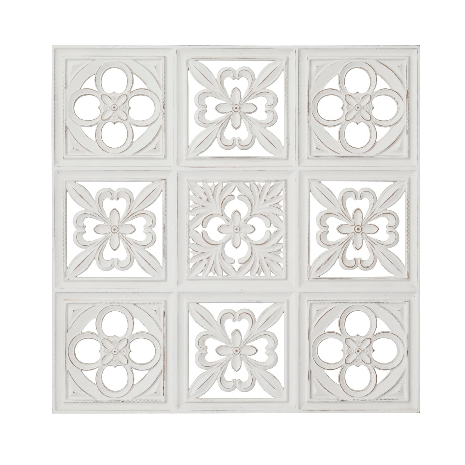 White Wood Traditional Floral Wall Decor 29&#x22; x 29&#x22; x 2&#x22;