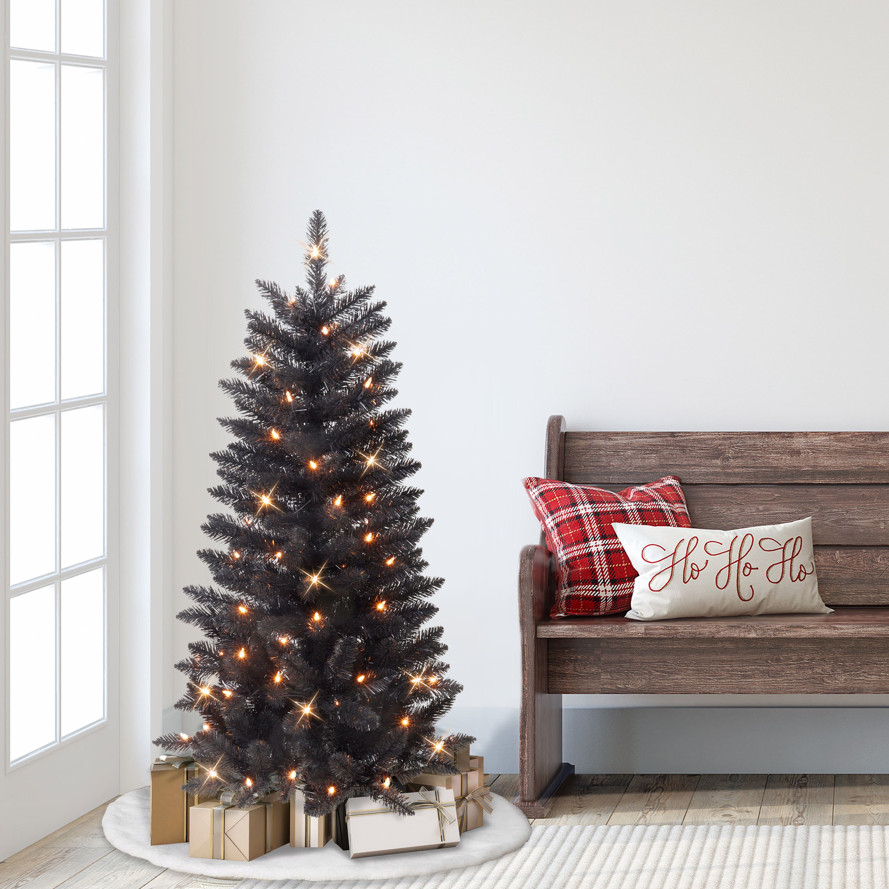 4ft. Pre-Lit Black Carson Pine Artificial Christmas Tree, Clear Lights