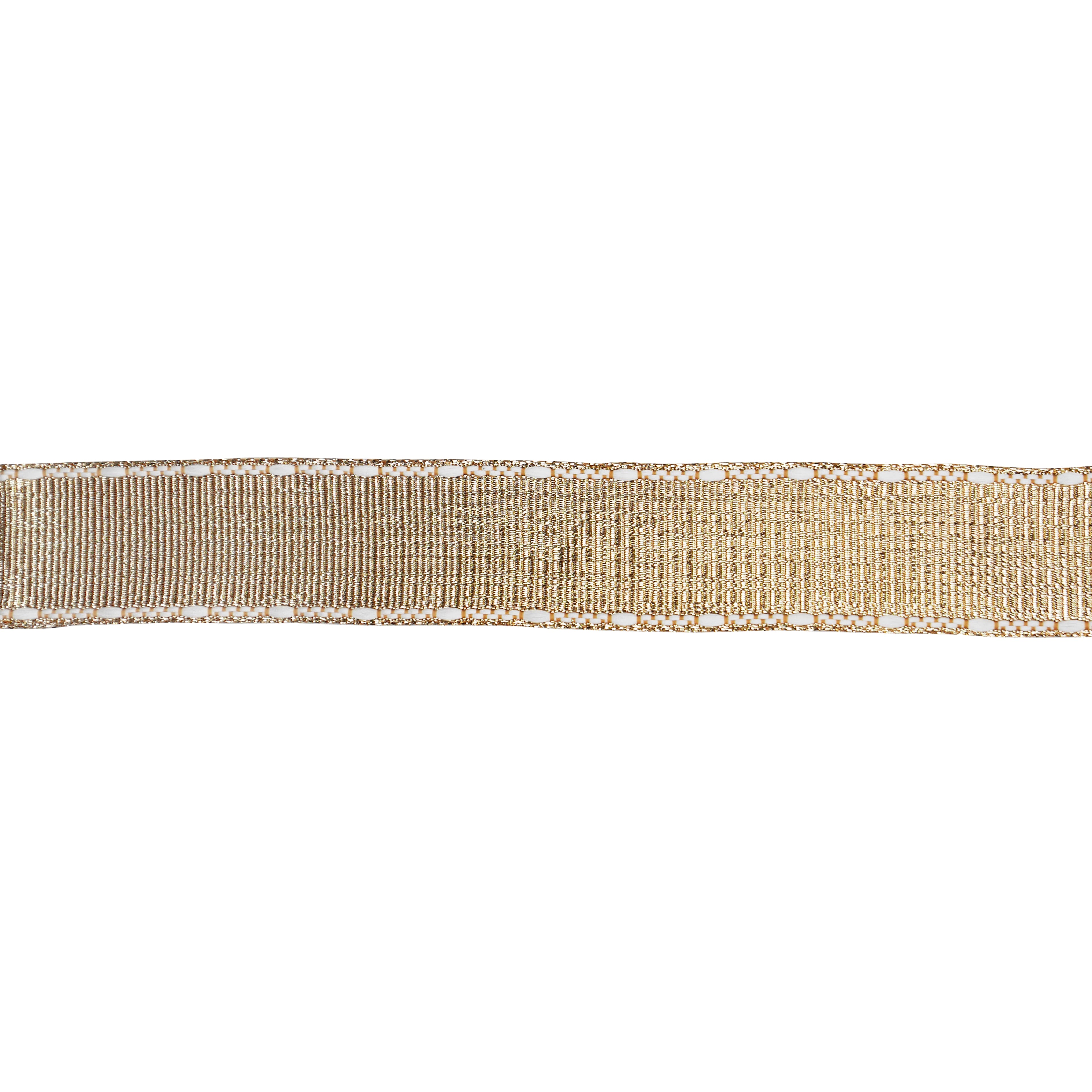 1.5" x 18ft. Gold & White Stitch Wired Metallic Ribbon by Celebrate It®