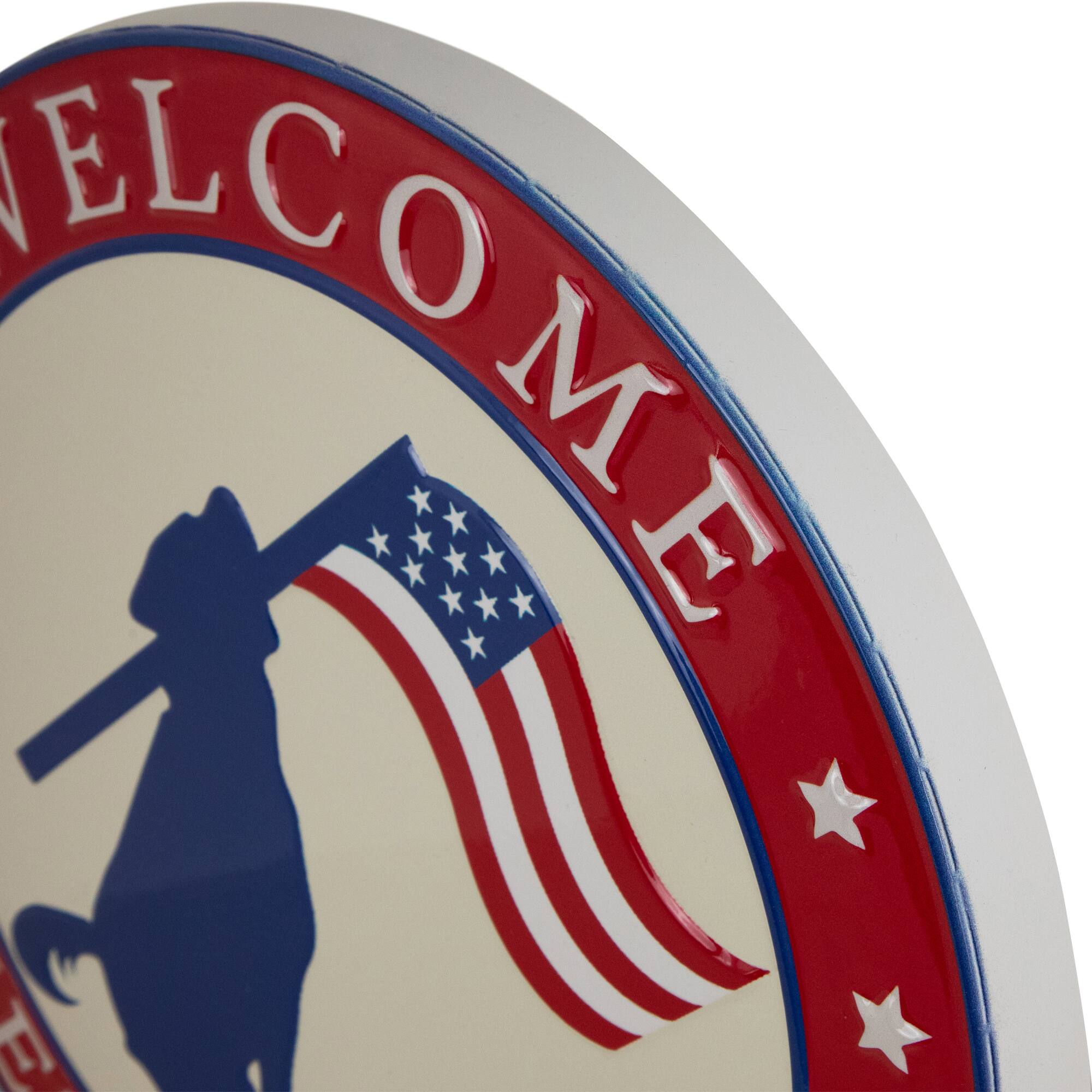 13.75" Welcome Friends & Family Patriotic Dog Metal Wall Sign