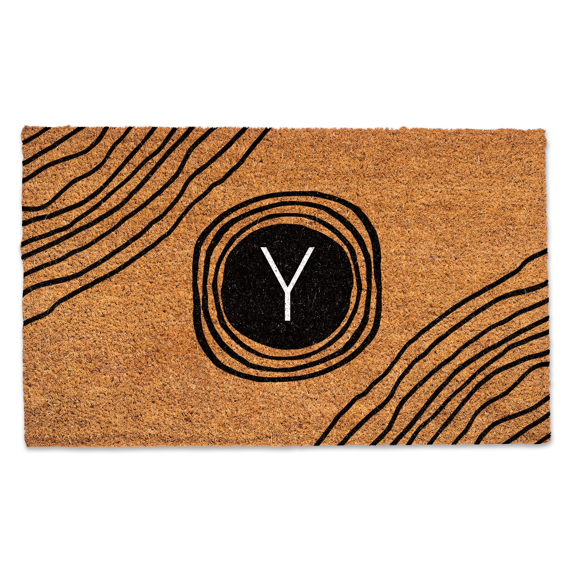 Black Monogram Circle Natural Coir Doormat