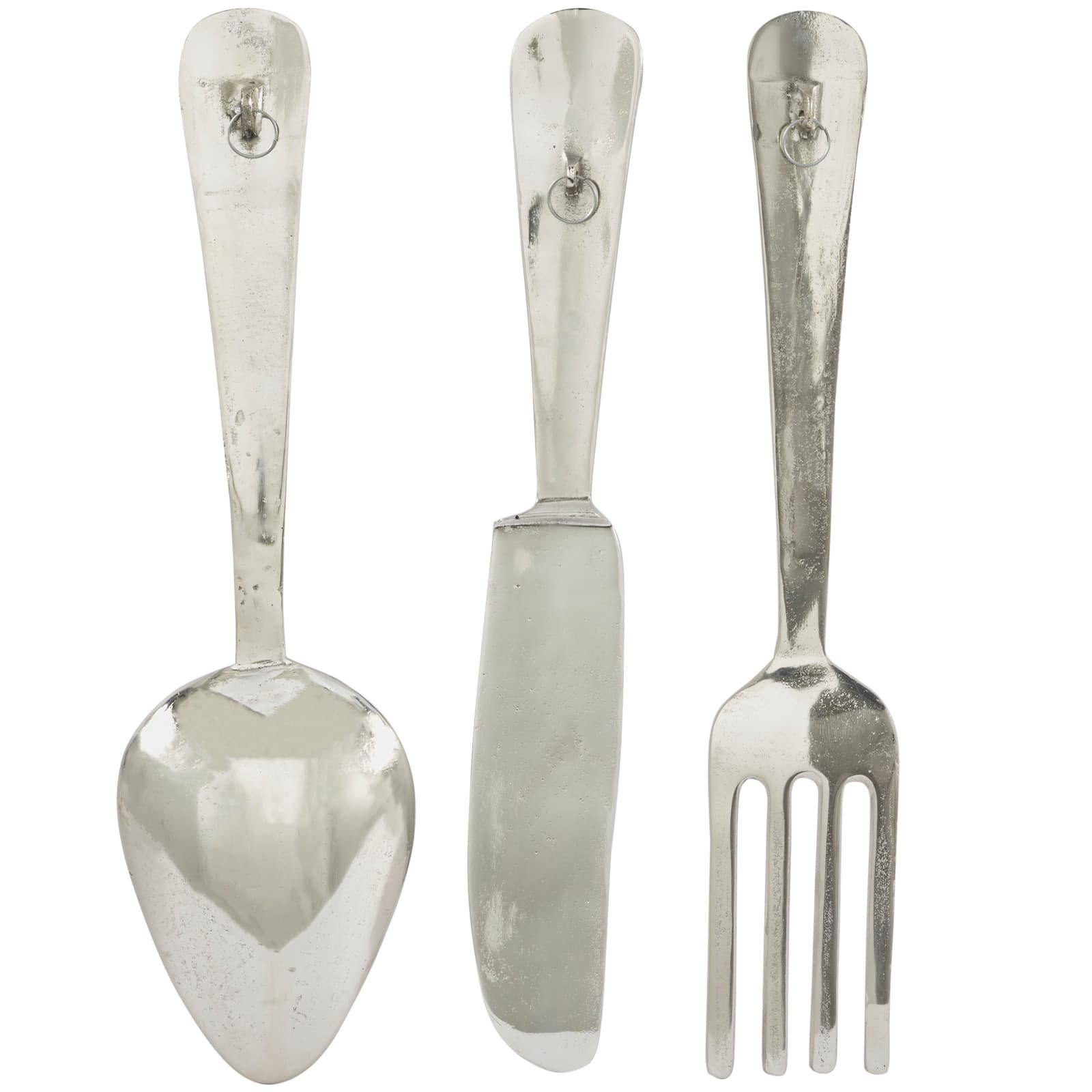 Silver Aluminum Knife, Spoon and Fork Utensils Wall Decor Set of 3 23&#x22;, 23&#x22;, 23&#x22;