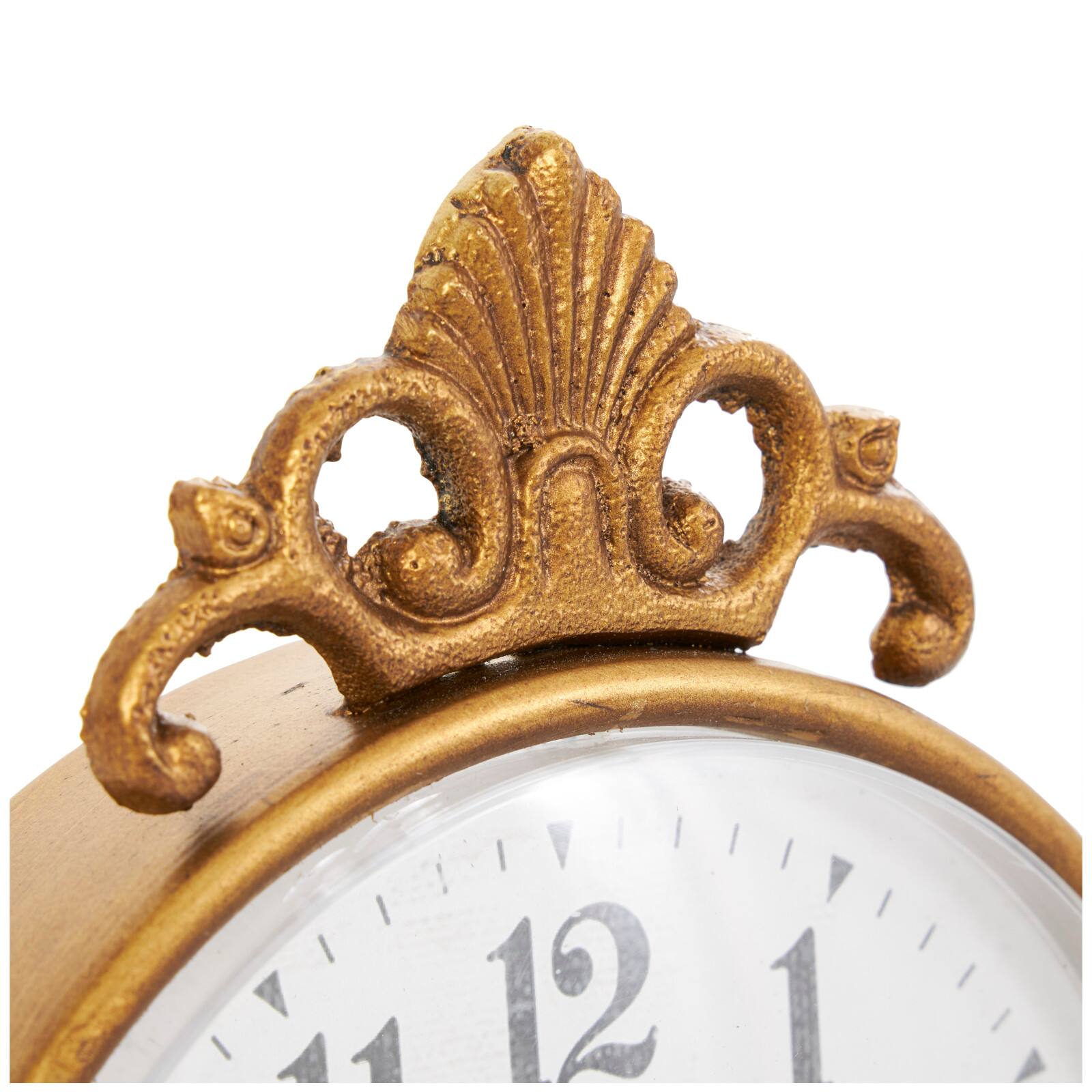 9" Gold Metal Scroll Antique Style Clock