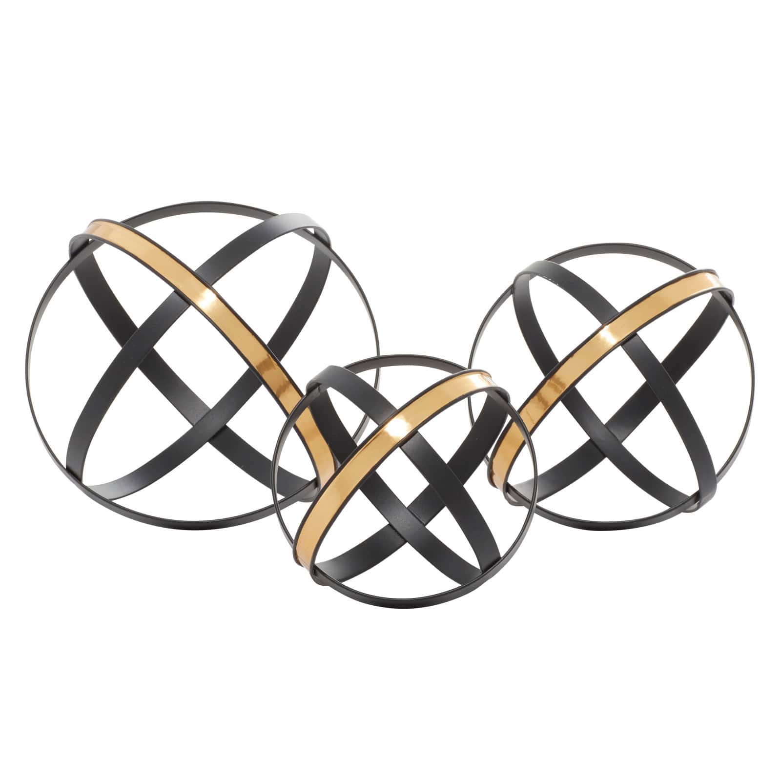 Black & Gold Metal Contemporary Orb Sculpture Set