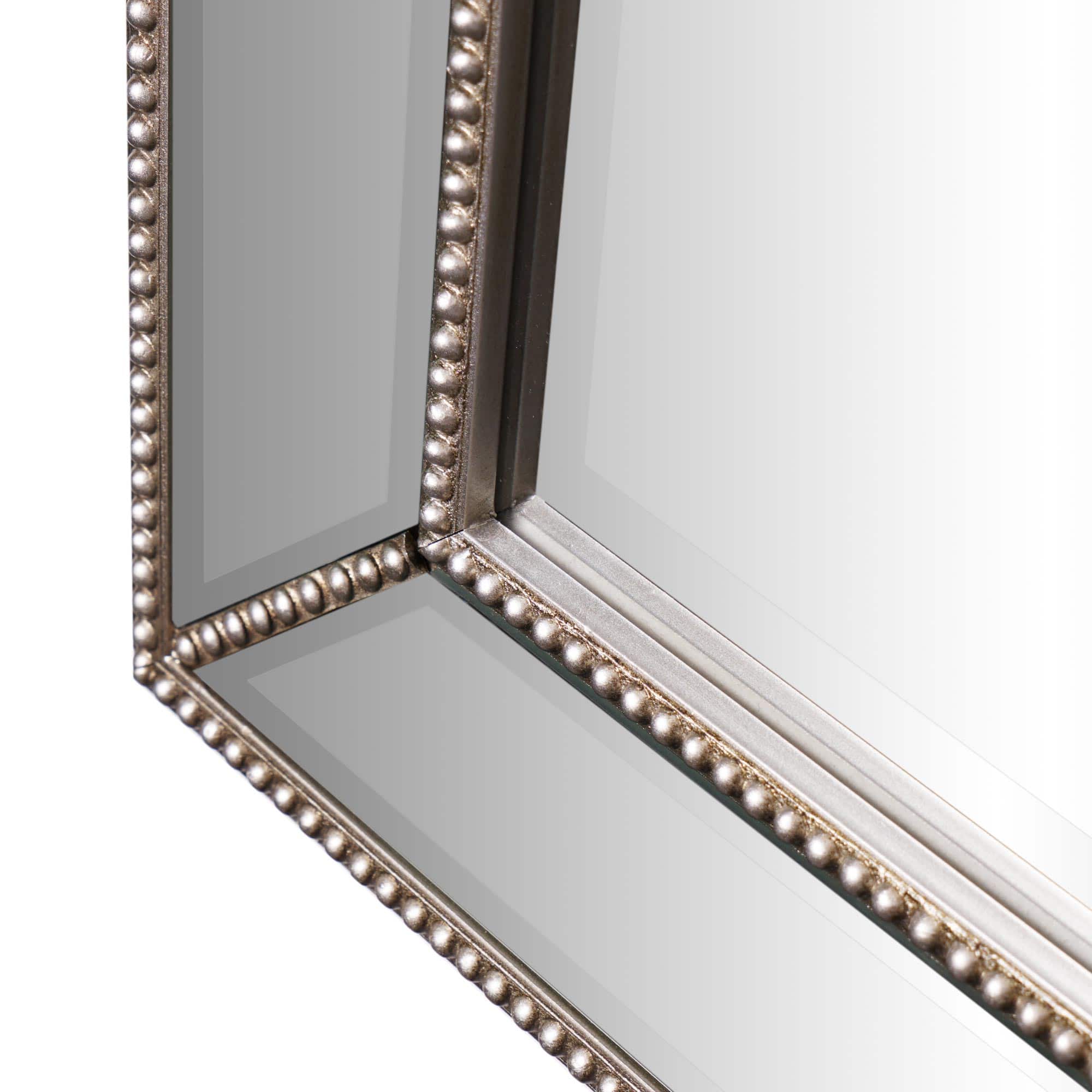 Silver Champagne Beaded Frame Accent Beveled Wall Mirror - 30&#x22; x 42&#x22;