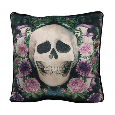 Skull with Floral Throw Pillow